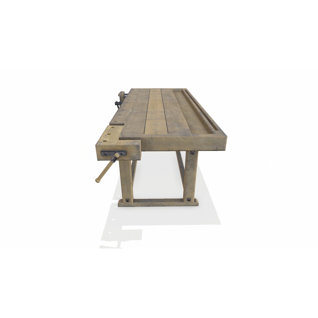 Old Wooden Workbench 3D Model – Low Poly PBR Game Asset, FBX - View 7