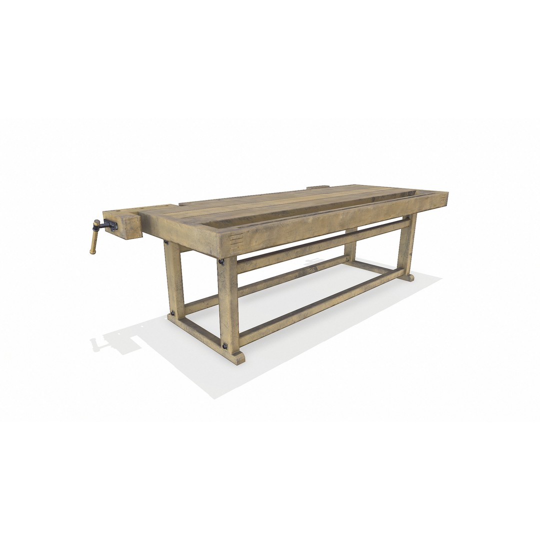 Old Wooden Workbench 3D Model – Low Poly PBR Game Asset, FBX - View 8