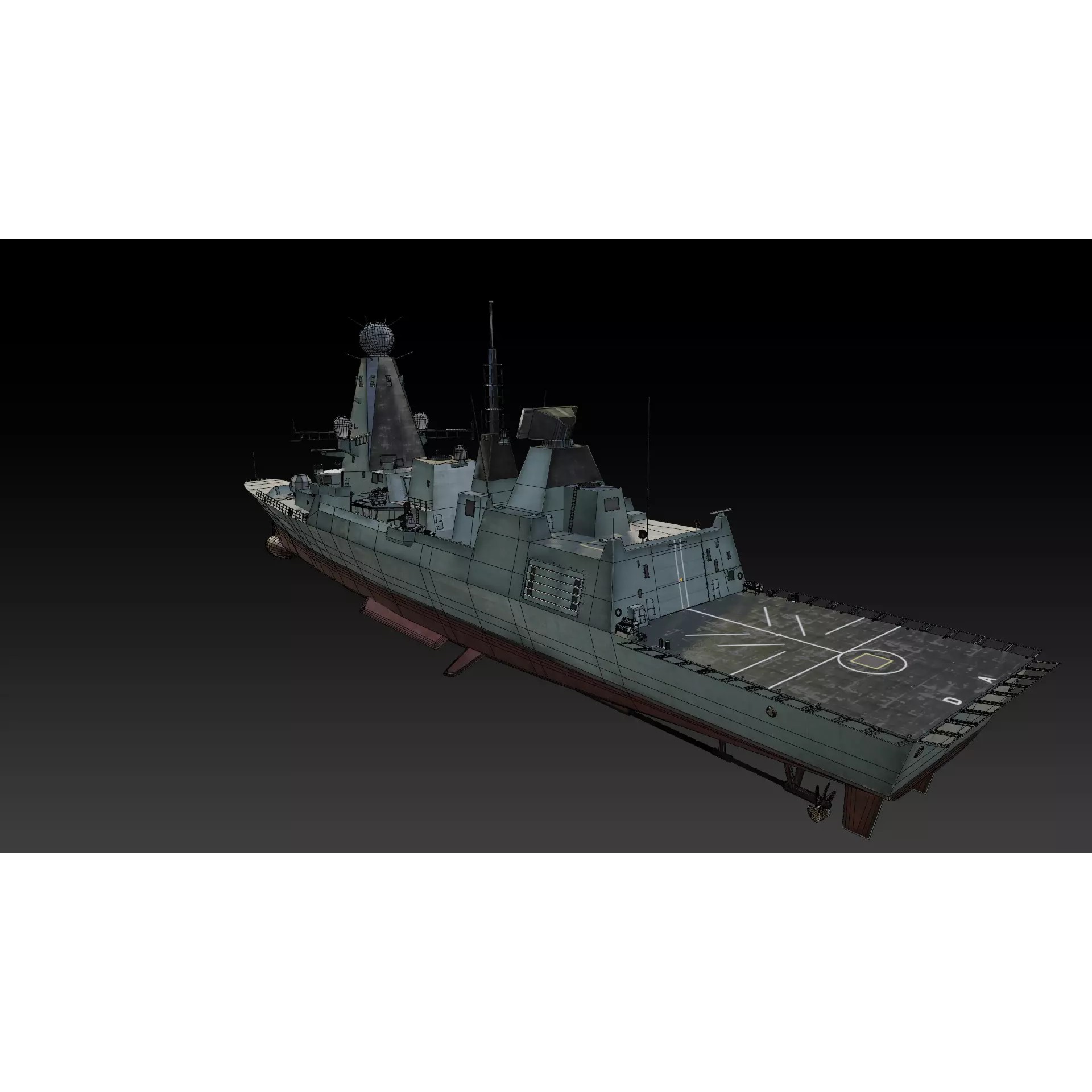 Type 45 Destroyer HMS Daring - Low-Poly Game-Ready 3D Model