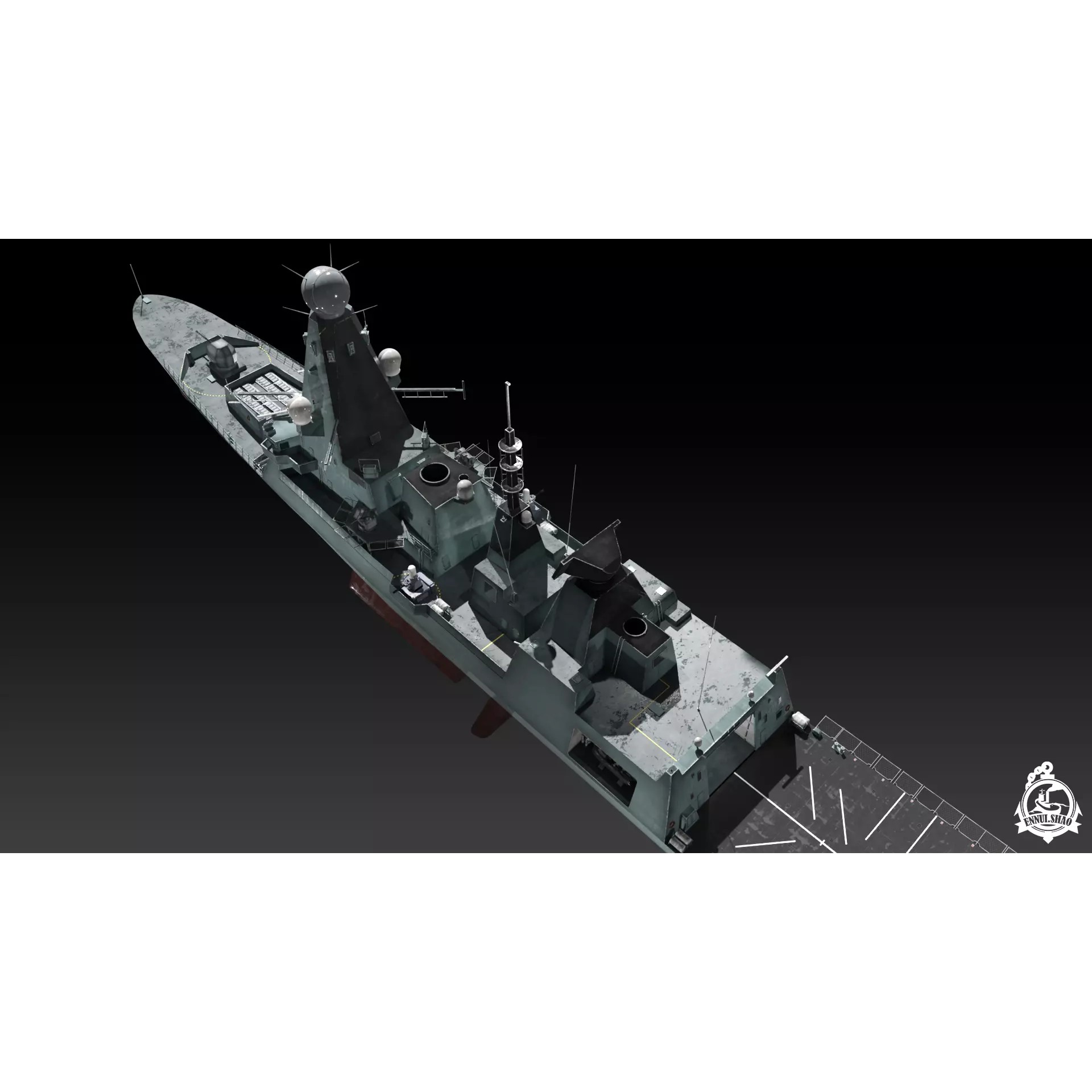 Type 45 Destroyer HMS Daring - Low-Poly Game-Ready 3D Model - View 11
