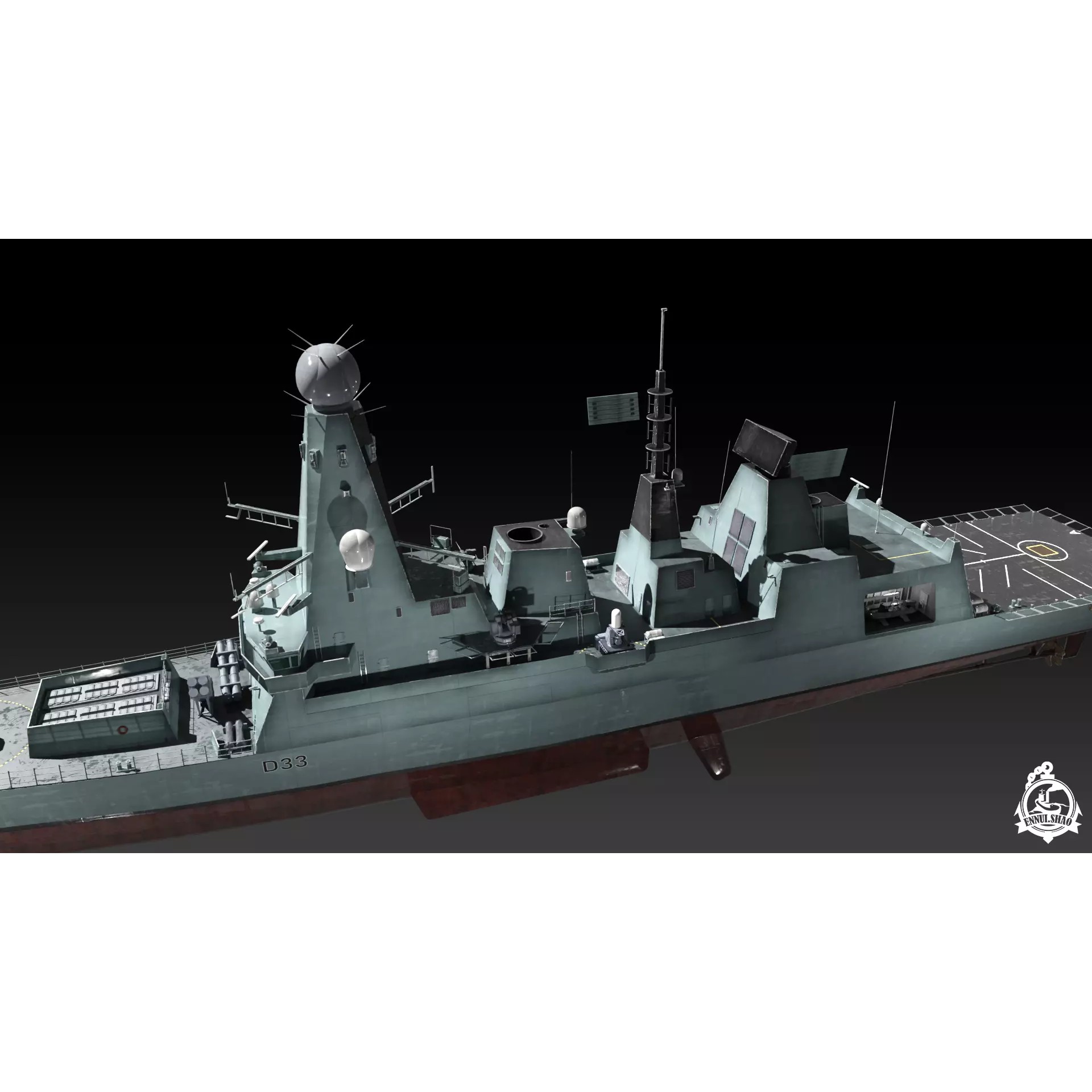 Type 45 Destroyer HMS Daring - Low-Poly Game-Ready 3D Model - View 12