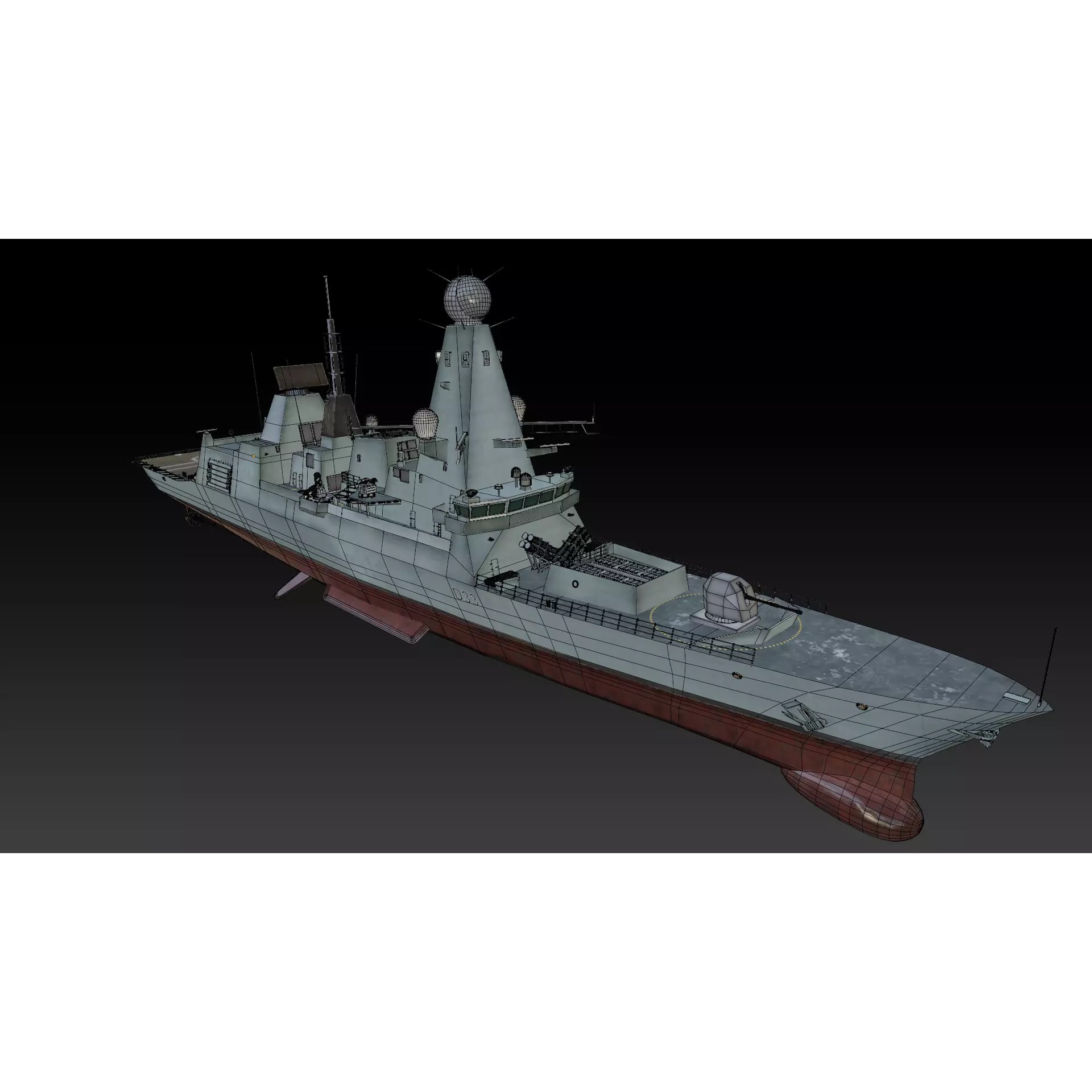 Type 45 Destroyer HMS Daring - Low-Poly Game-Ready 3D Model - View 16