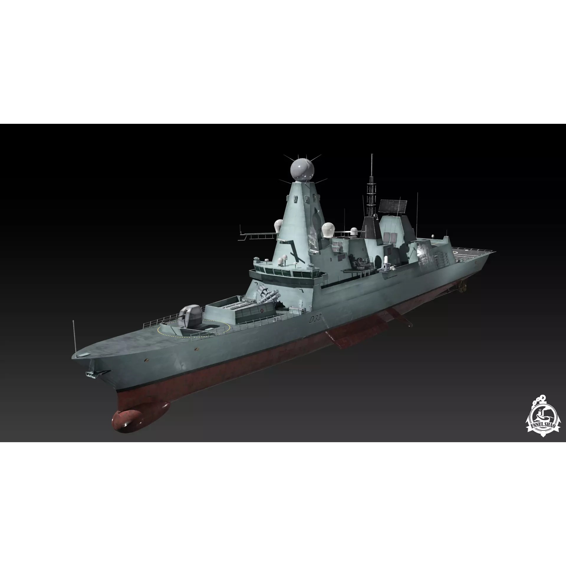 Type 45 Destroyer HMS Daring - Low-Poly Game-Ready 3D Model - View 2