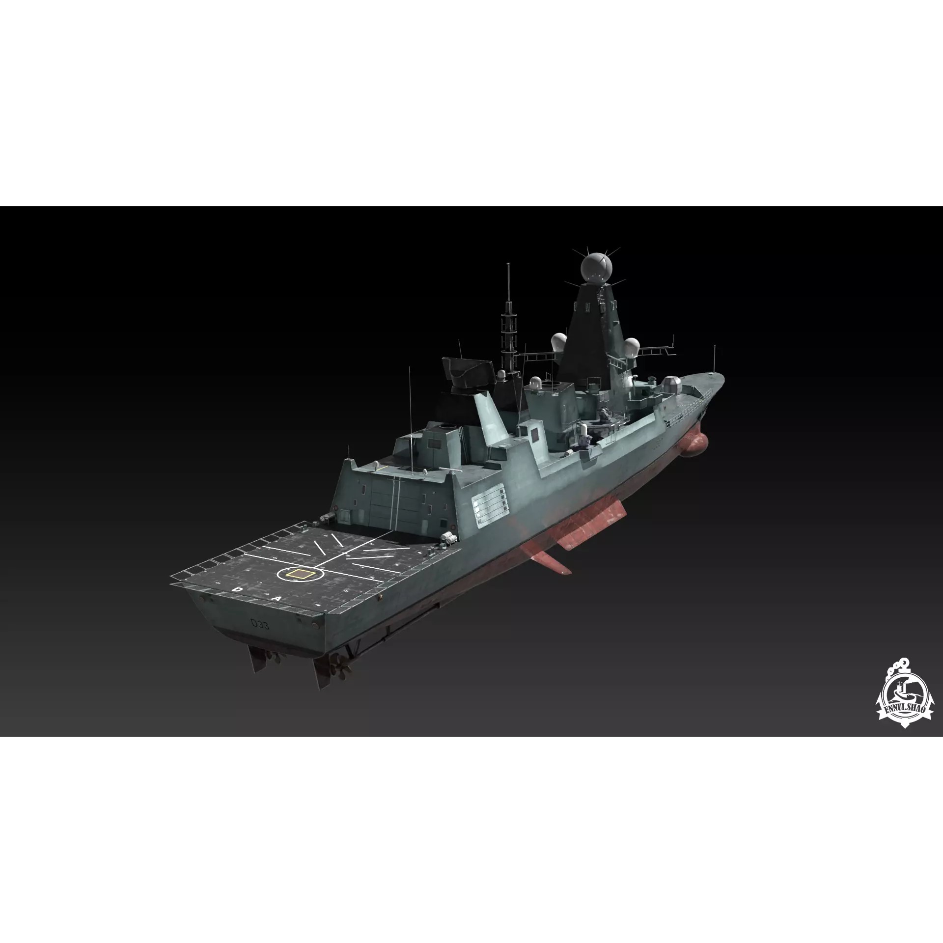 Type 45 Destroyer HMS Daring - Low-Poly Game-Ready 3D Model - View 4