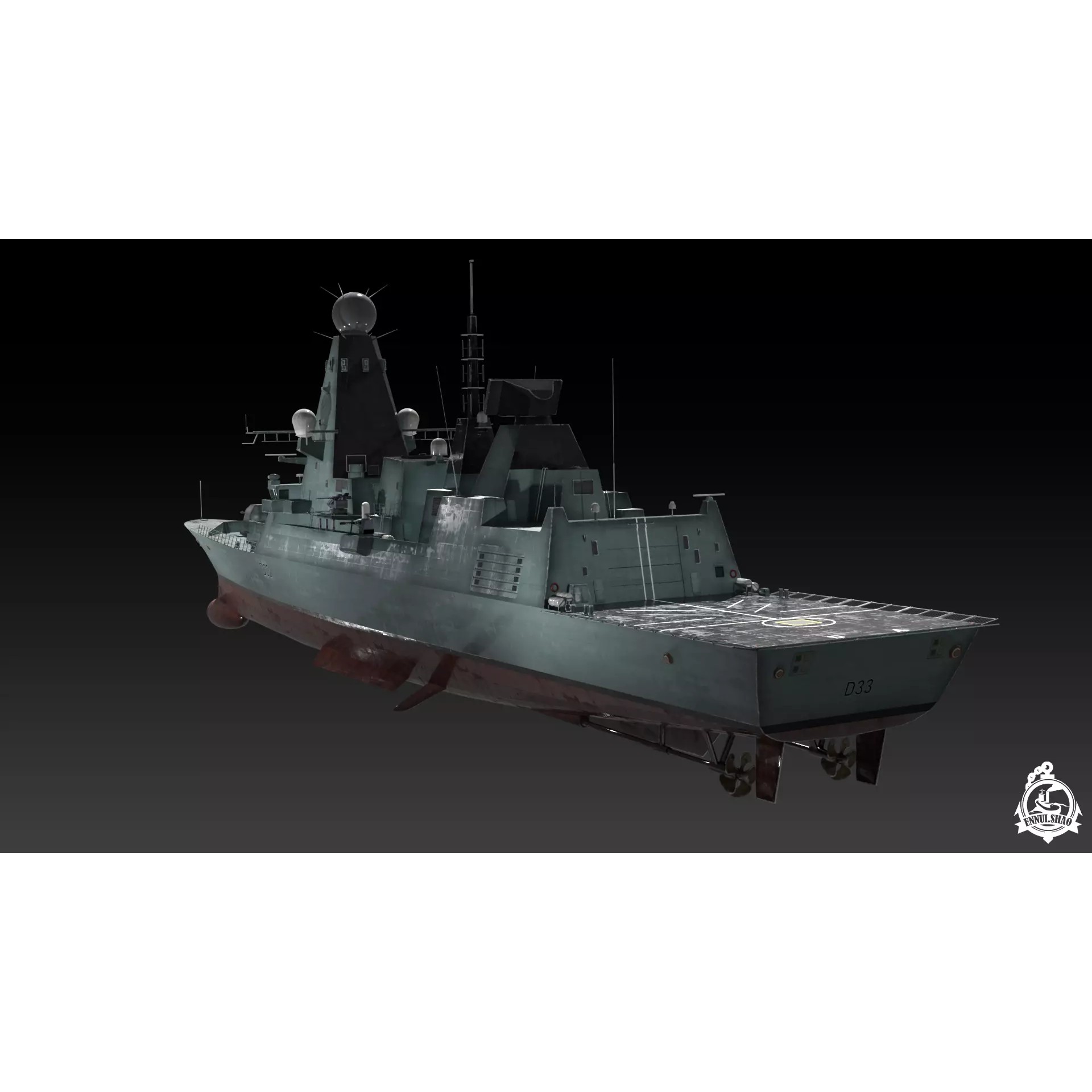 Type 45 Destroyer HMS Daring - Low-Poly Game-Ready 3D Model - View 5