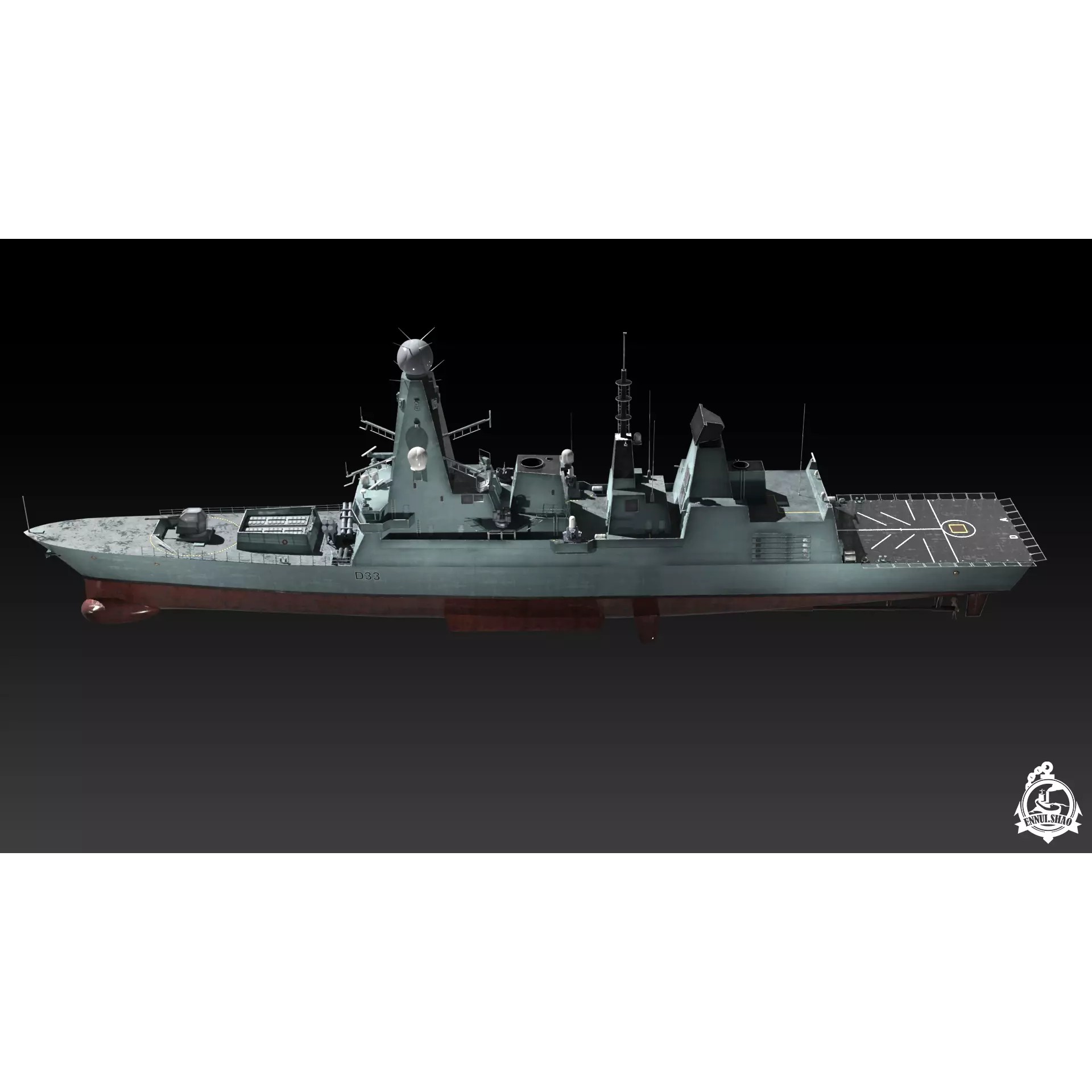 Type 45 Destroyer HMS Daring - Low-Poly Game-Ready 3D Model - View 6