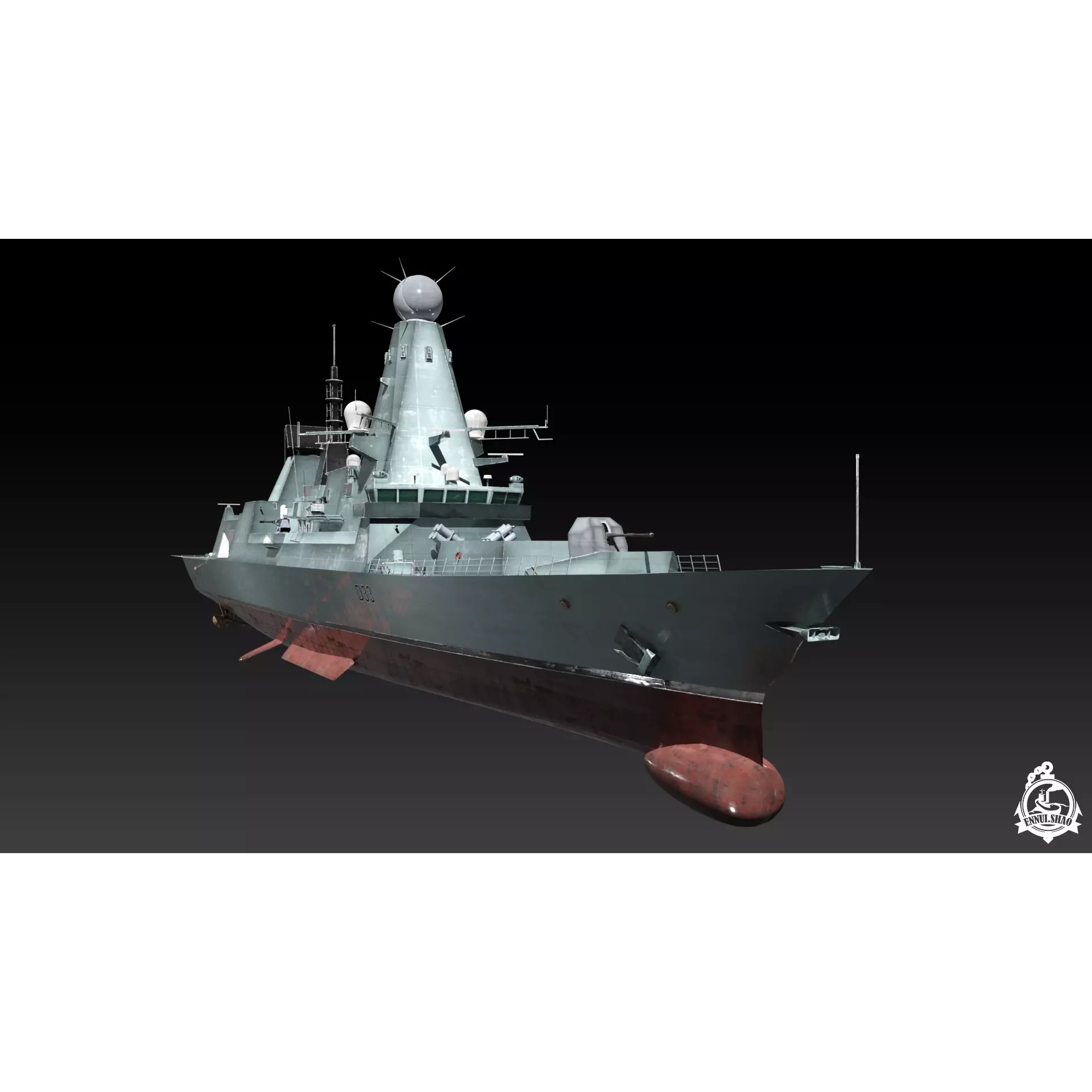 Type 45 Destroyer HMS Daring - Low-Poly Game-Ready 3D Model - View 7