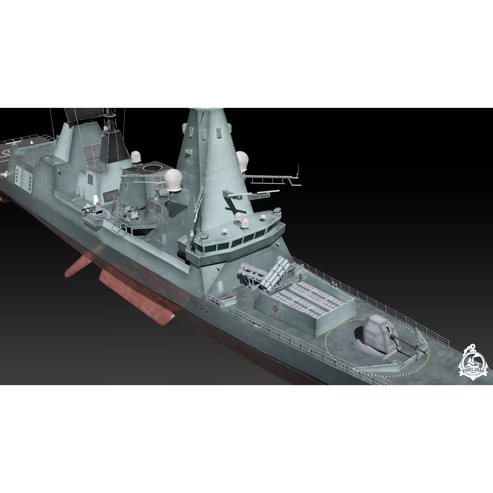 Type 45 Destroyer HMS Daring - Low-Poly Game-Ready 3D Model - View 8