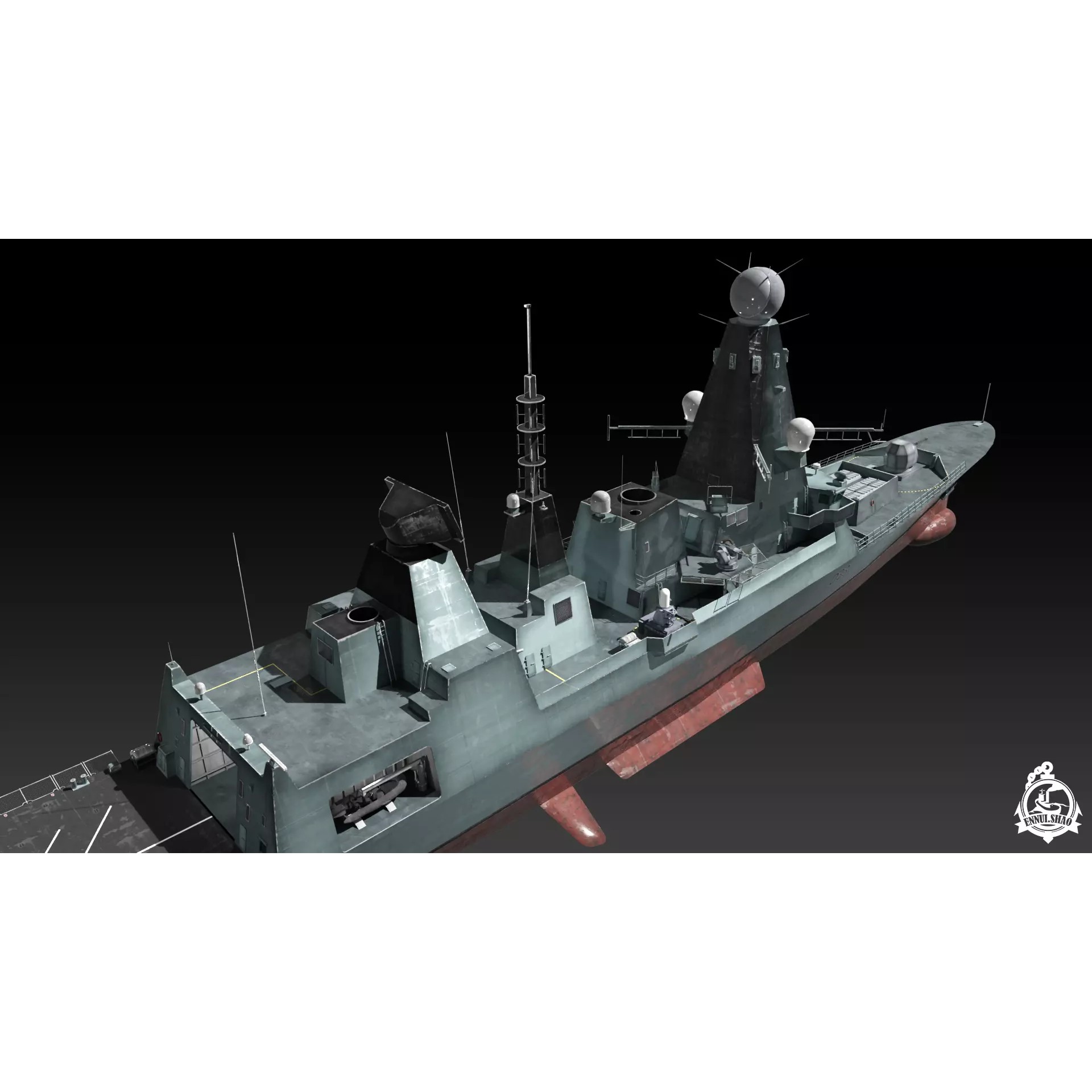 Type 45 Destroyer HMS Daring - Low-Poly Game-Ready 3D Model - View 9