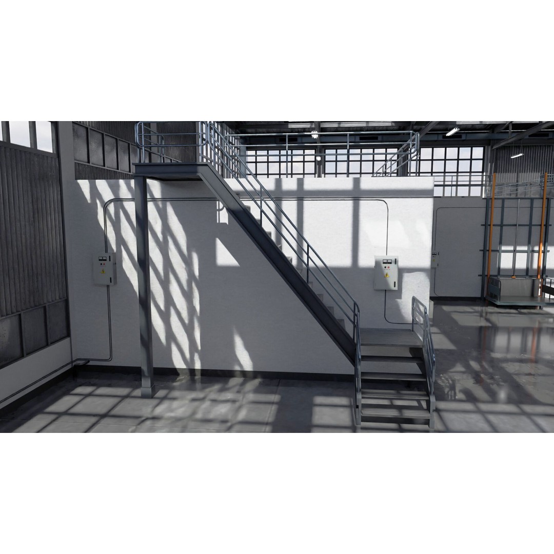 Warehouse 3D Model – Industrial Building with PBR Textures, FBX, OBJ - View 16