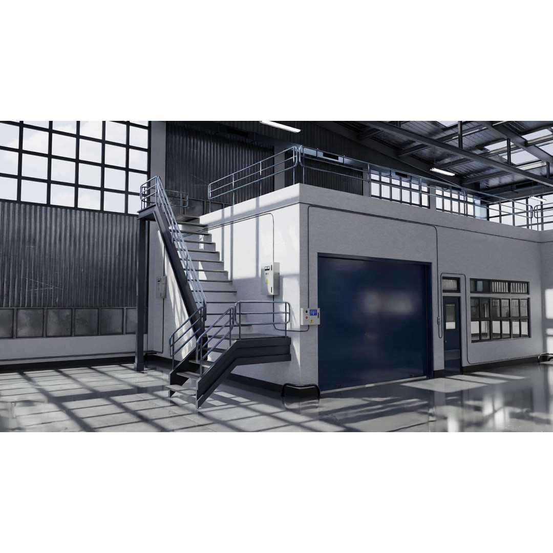 Warehouse 3D Model – Industrial Building with PBR Textures, FBX, OBJ - View 18