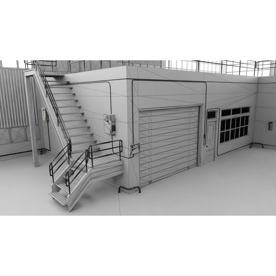 Warehouse 3D Model – Industrial Building with PBR Textures, FBX, OBJ - View 24
