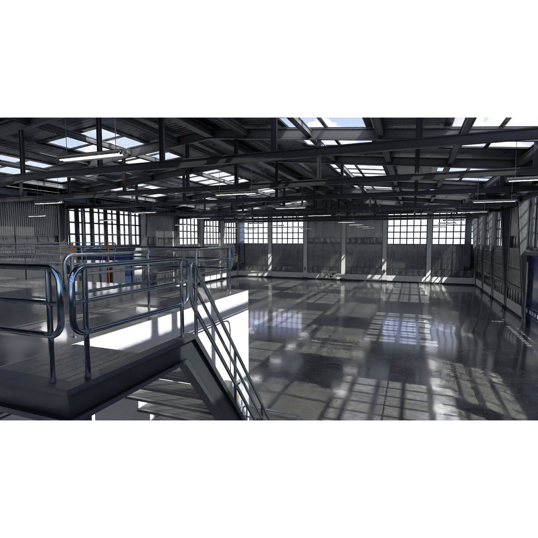 Warehouse 3D Model – Industrial Building with PBR Textures, FBX, OBJ - View 3