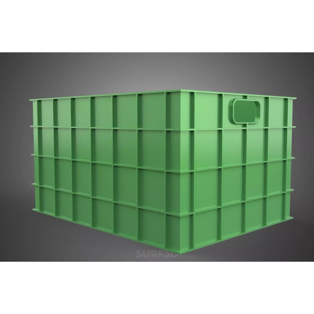 Standard Square Green Modular Utility Storage Plastic Crate Box 3D Model – PBR Game-Ready Asset, FBX, OBJ - View 10