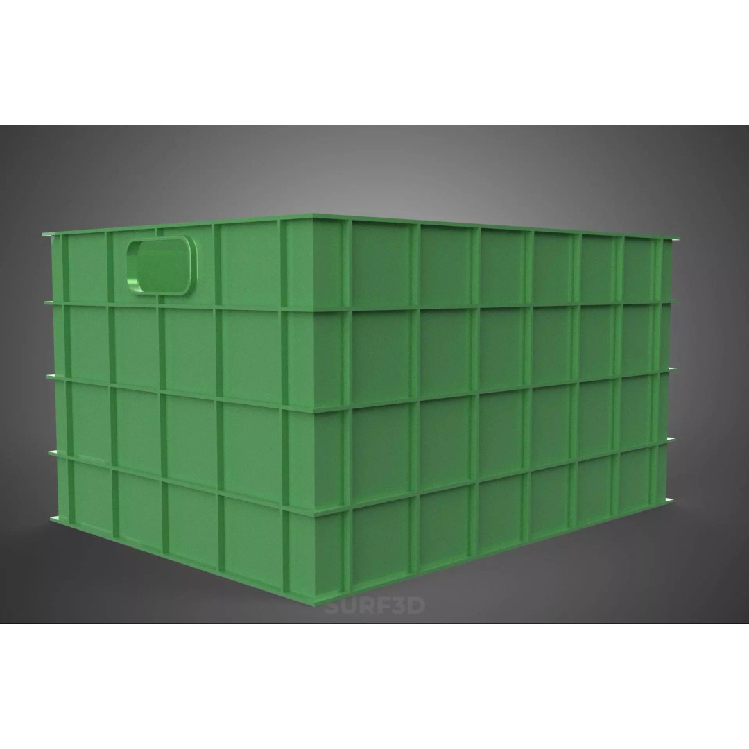Standard Square Green Modular Utility Storage Plastic Crate Box 3D Model – PBR Game-Ready Asset, FBX, OBJ - View 11
