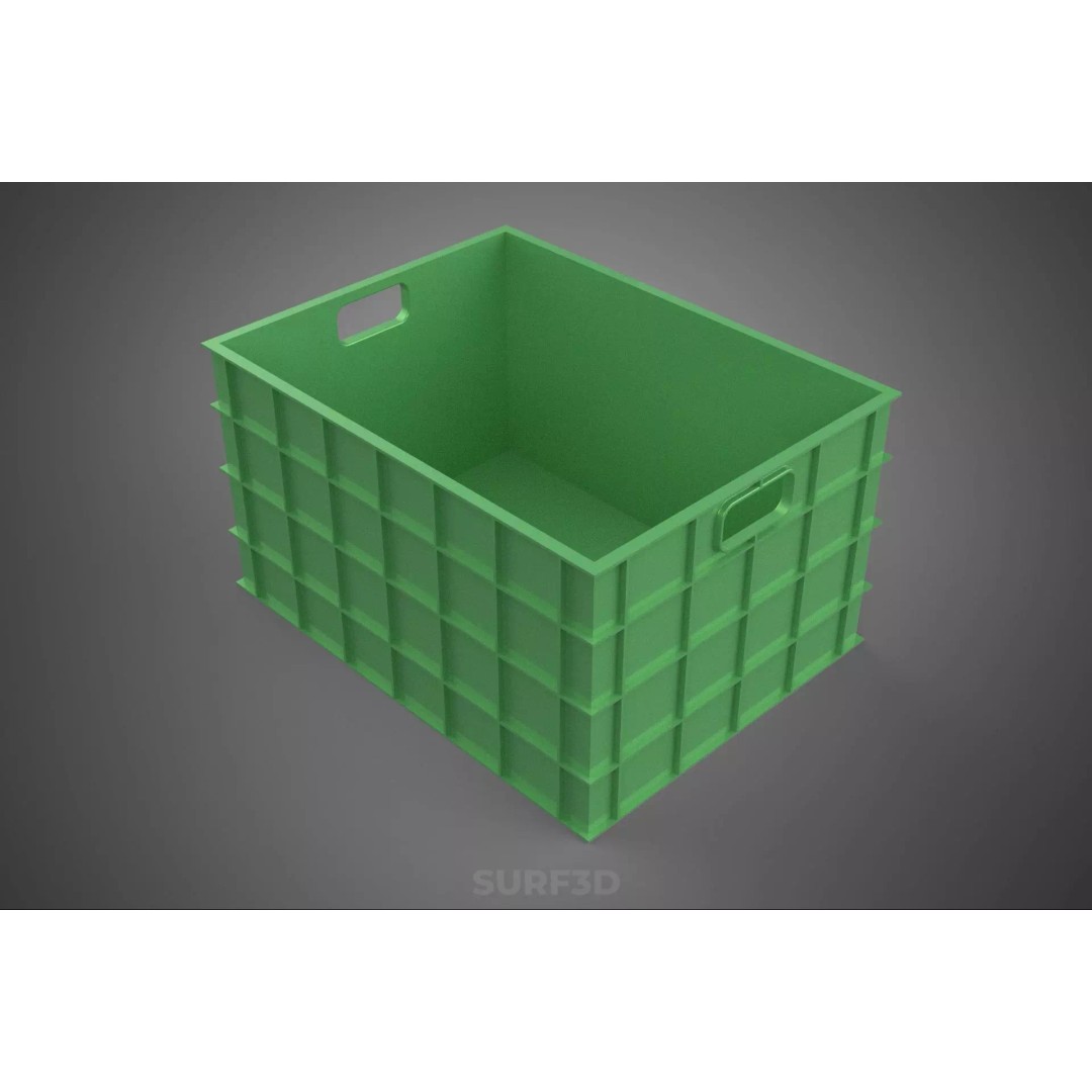 Standard Square Green Modular Utility Storage Plastic Crate Box 3D Model – PBR Game-Ready Asset, FBX, OBJ - View 13