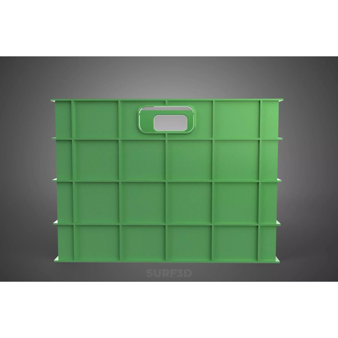 Standard Square Green Modular Utility Storage Plastic Crate Box 3D Model – PBR Game-Ready Asset, FBX, OBJ - View 14