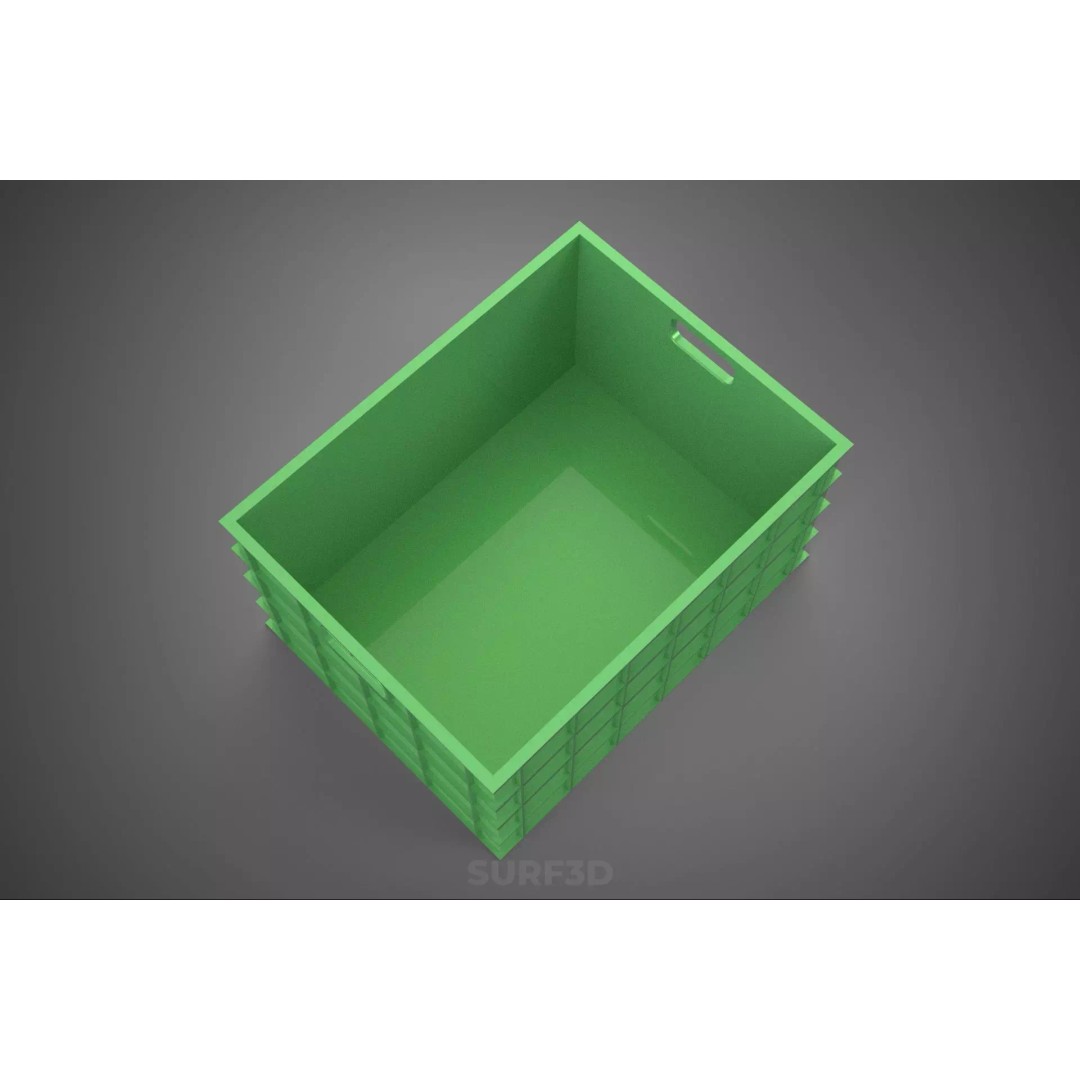 Standard Square Green Modular Utility Storage Plastic Crate Box 3D Model – PBR Game-Ready Asset, FBX, OBJ - View 15