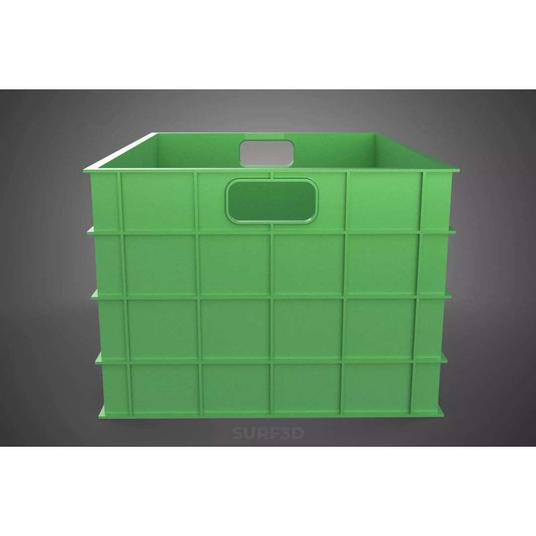 Standard Square Green Modular Utility Storage Plastic Crate Box 3D Model – PBR Game-Ready Asset, FBX, OBJ - View 16