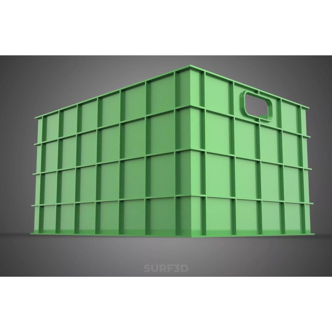 Standard Square Green Modular Utility Storage Plastic Crate Box 3D Model – PBR Game-Ready Asset, FBX, OBJ - View 18