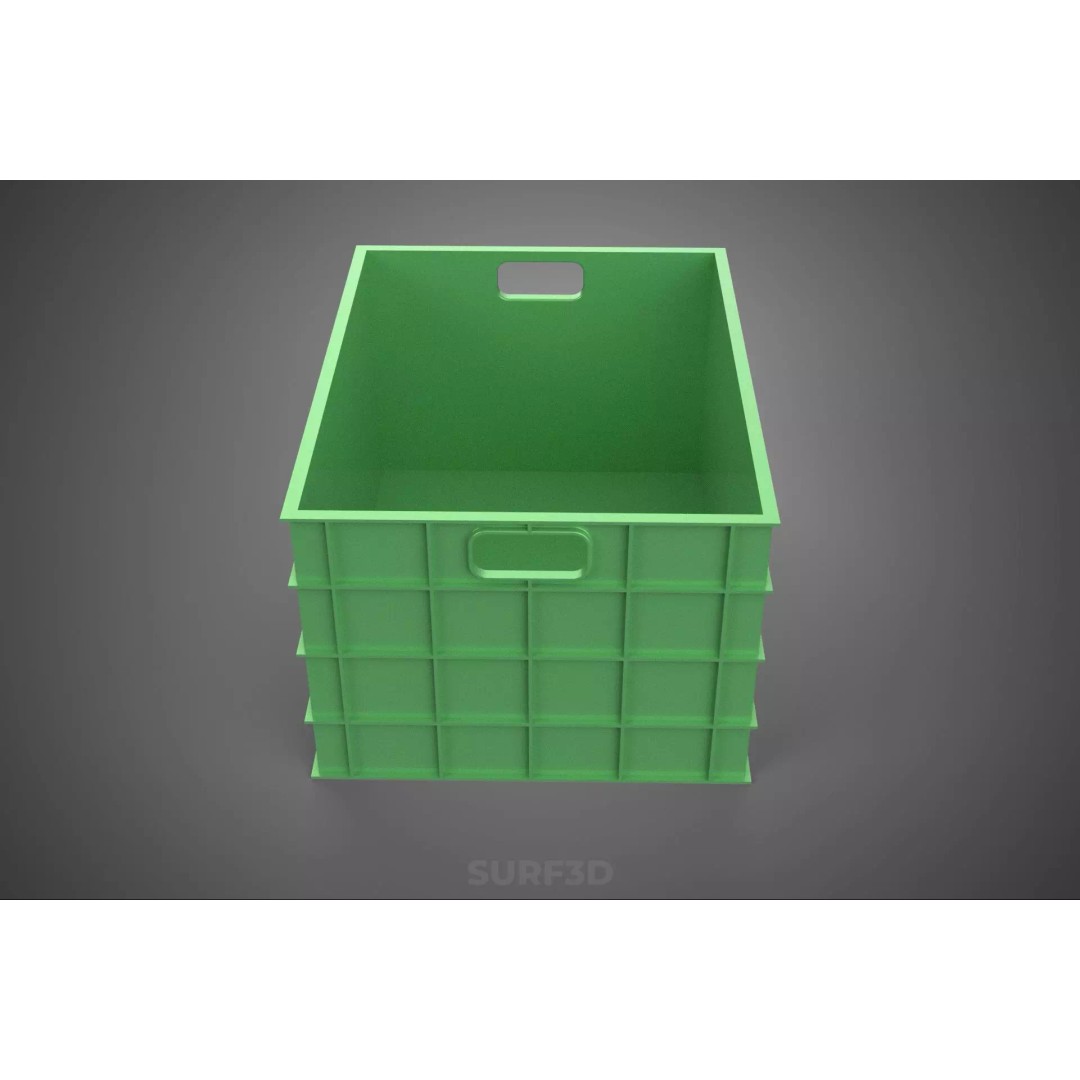 Standard Square Green Modular Utility Storage Plastic Crate Box 3D Model – PBR Game-Ready Asset, FBX, OBJ - View 19