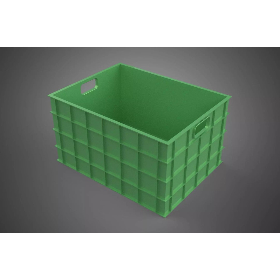 Standard Square Green Modular Utility Storage Plastic Crate Box 3D Model – PBR Game-Ready Asset, FBX, OBJ - View 2
