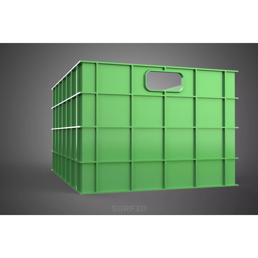 Standard Square Green Modular Utility Storage Plastic Crate Box 3D Model – PBR Game-Ready Asset, FBX, OBJ - View 22