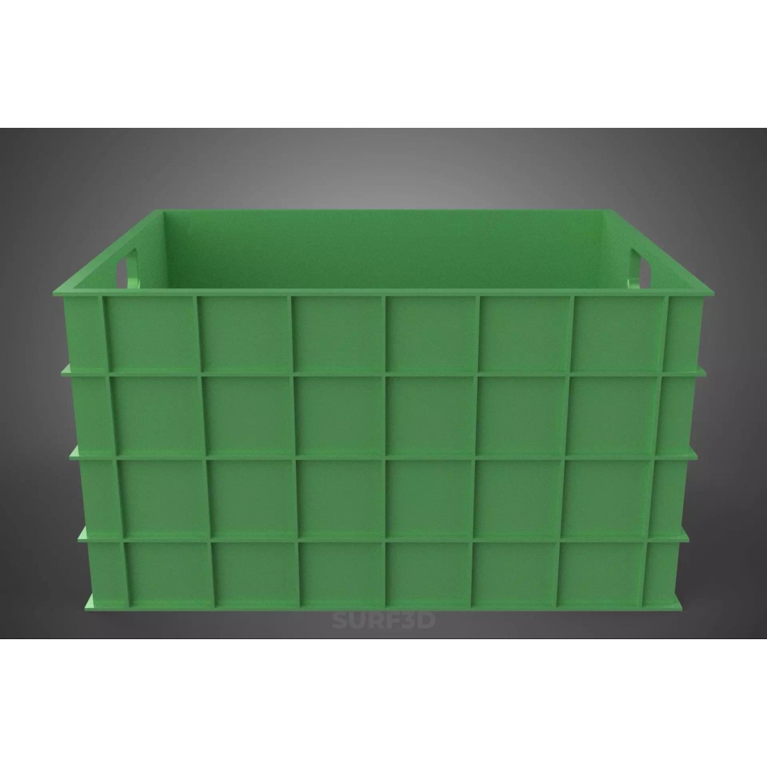 Standard Square Green Modular Utility Storage Plastic Crate Box 3D Model – PBR Game-Ready Asset, FBX, OBJ - View 23