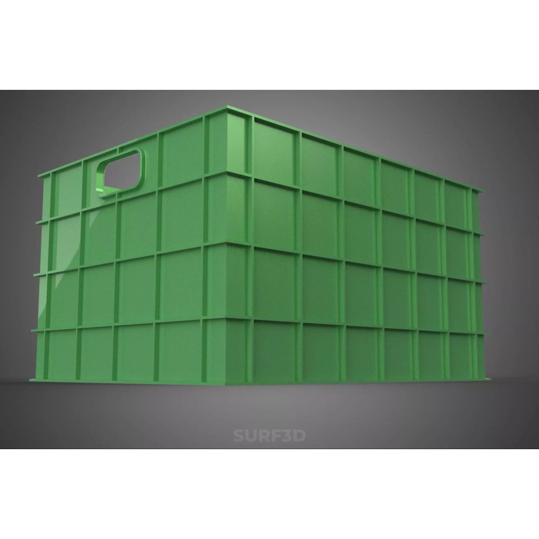 Standard Square Green Modular Utility Storage Plastic Crate Box 3D Model – PBR Game-Ready Asset, FBX, OBJ - View 24