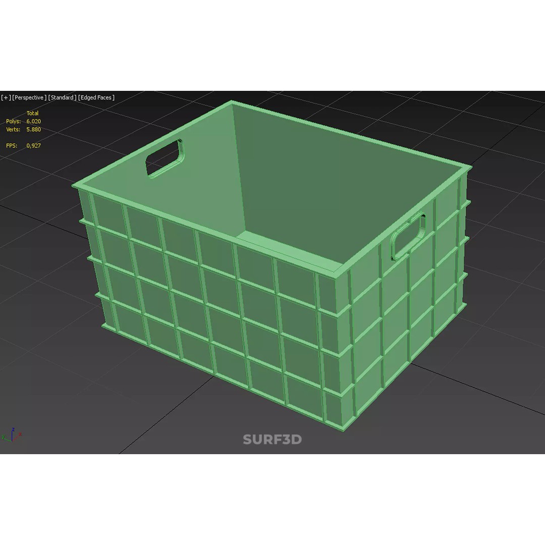 Standard Square Green Modular Utility Storage Plastic Crate Box 3D Model – PBR Game-Ready Asset, FBX, OBJ - View 26