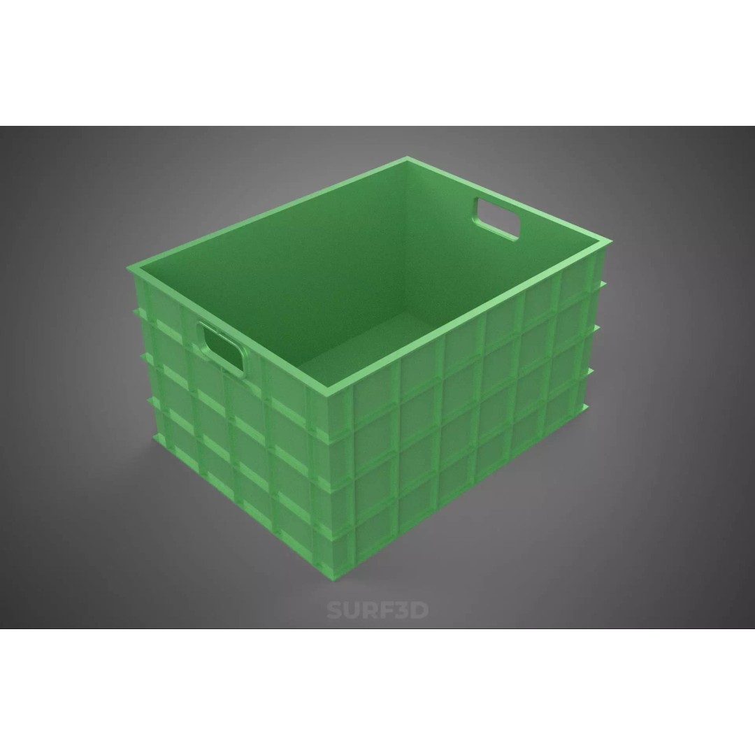 Standard Square Green Modular Utility Storage Plastic Crate Box 3D Model – PBR Game-Ready Asset, FBX, OBJ - View 3