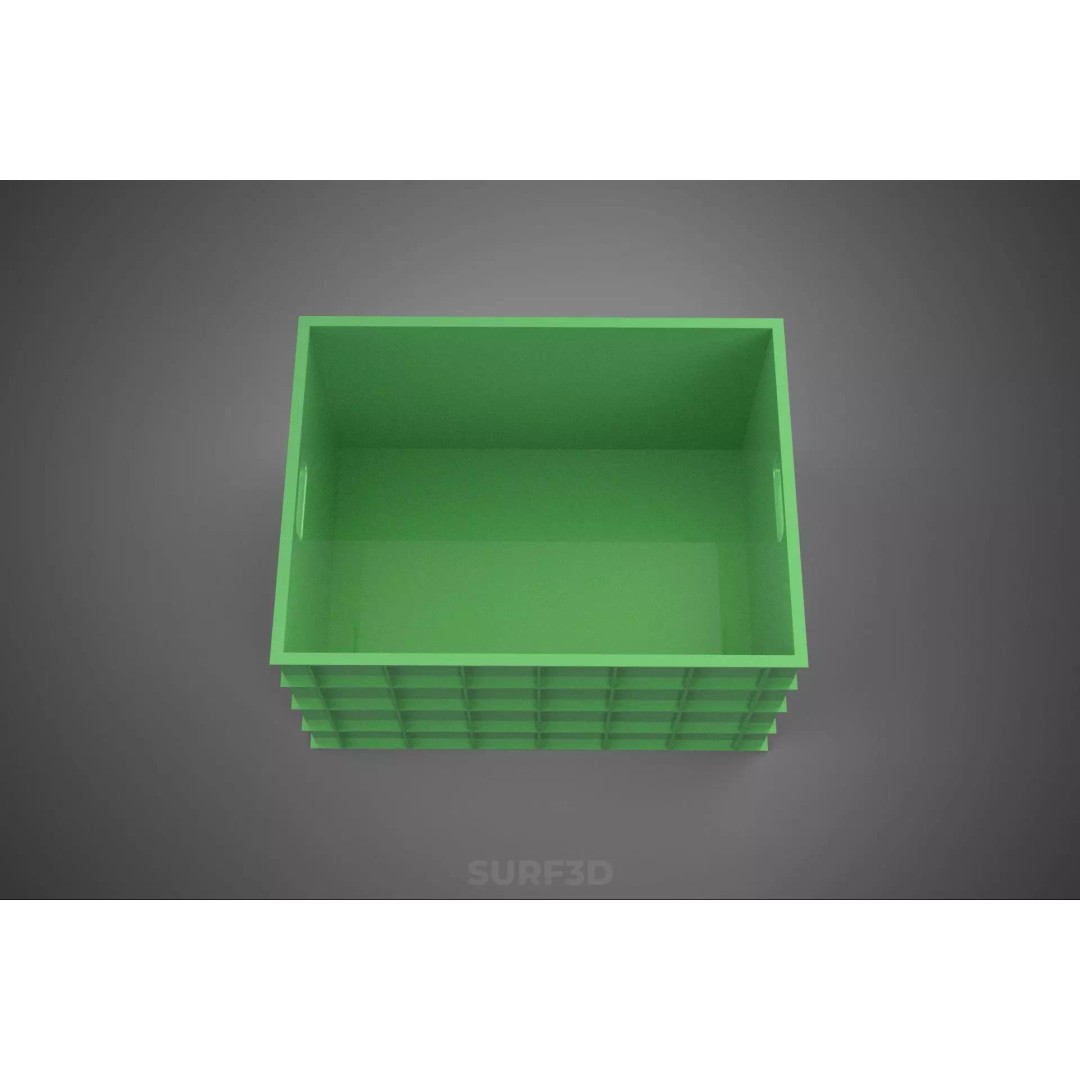 Standard Square Green Modular Utility Storage Plastic Crate Box 3D Model – PBR Game-Ready Asset, FBX, OBJ - View 4