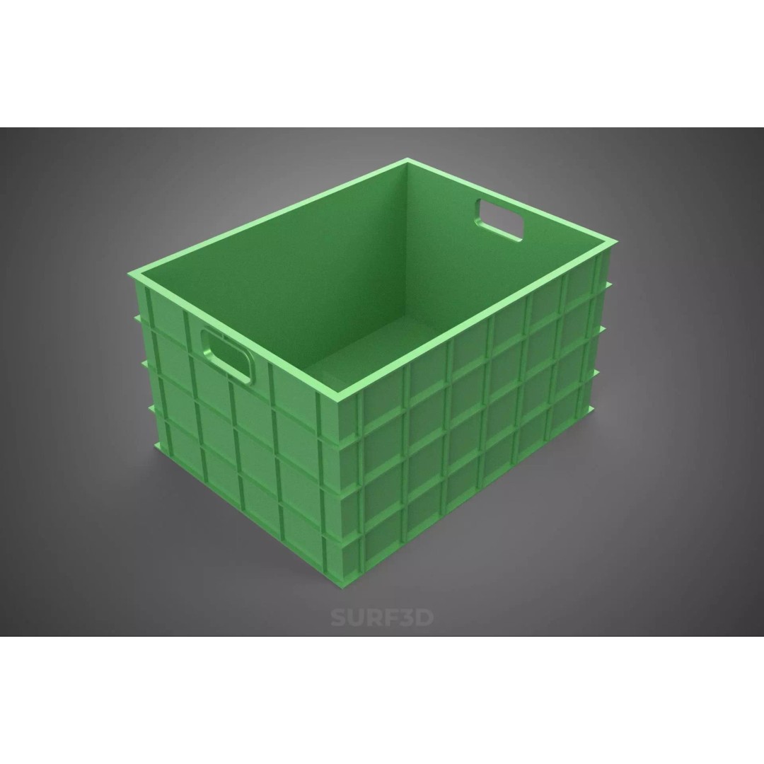 Standard Square Green Modular Utility Storage Plastic Crate Box 3D Model – PBR Game-Ready Asset, FBX, OBJ - View 5
