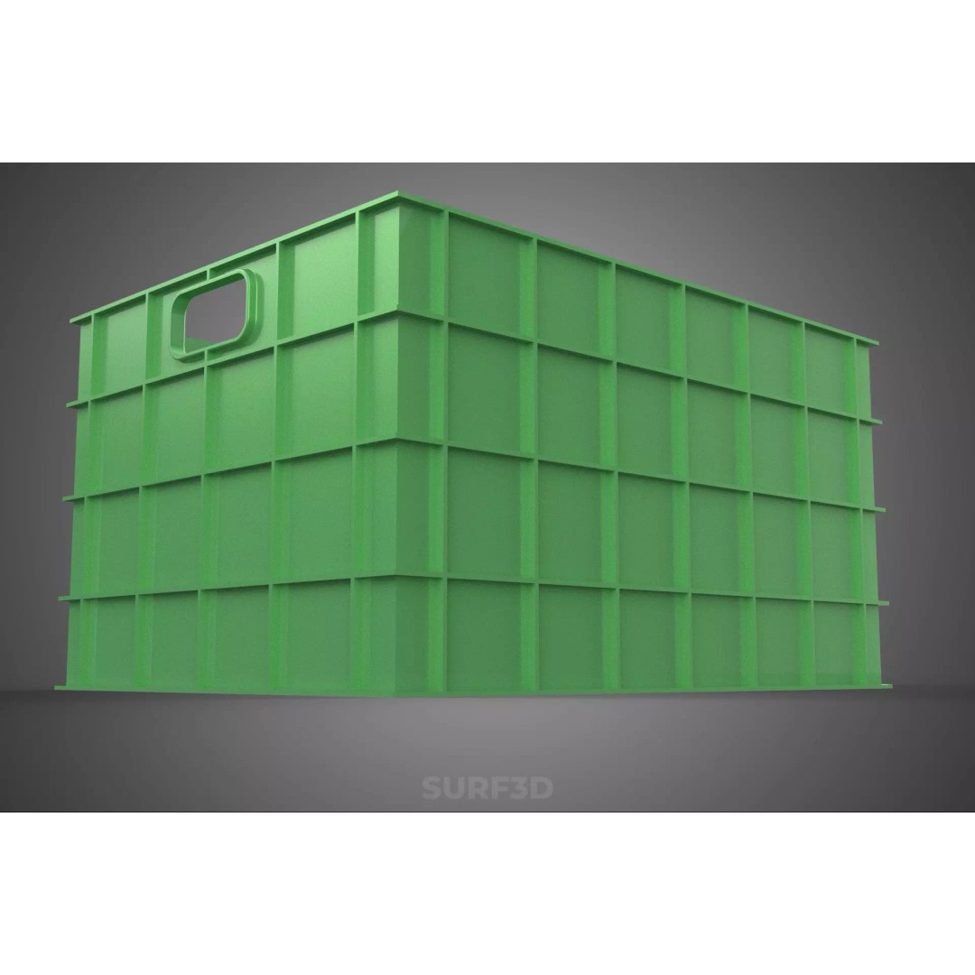 Standard Square Green Modular Utility Storage Plastic Crate Box 3D Model – PBR Game-Ready Asset, FBX, OBJ - View 7