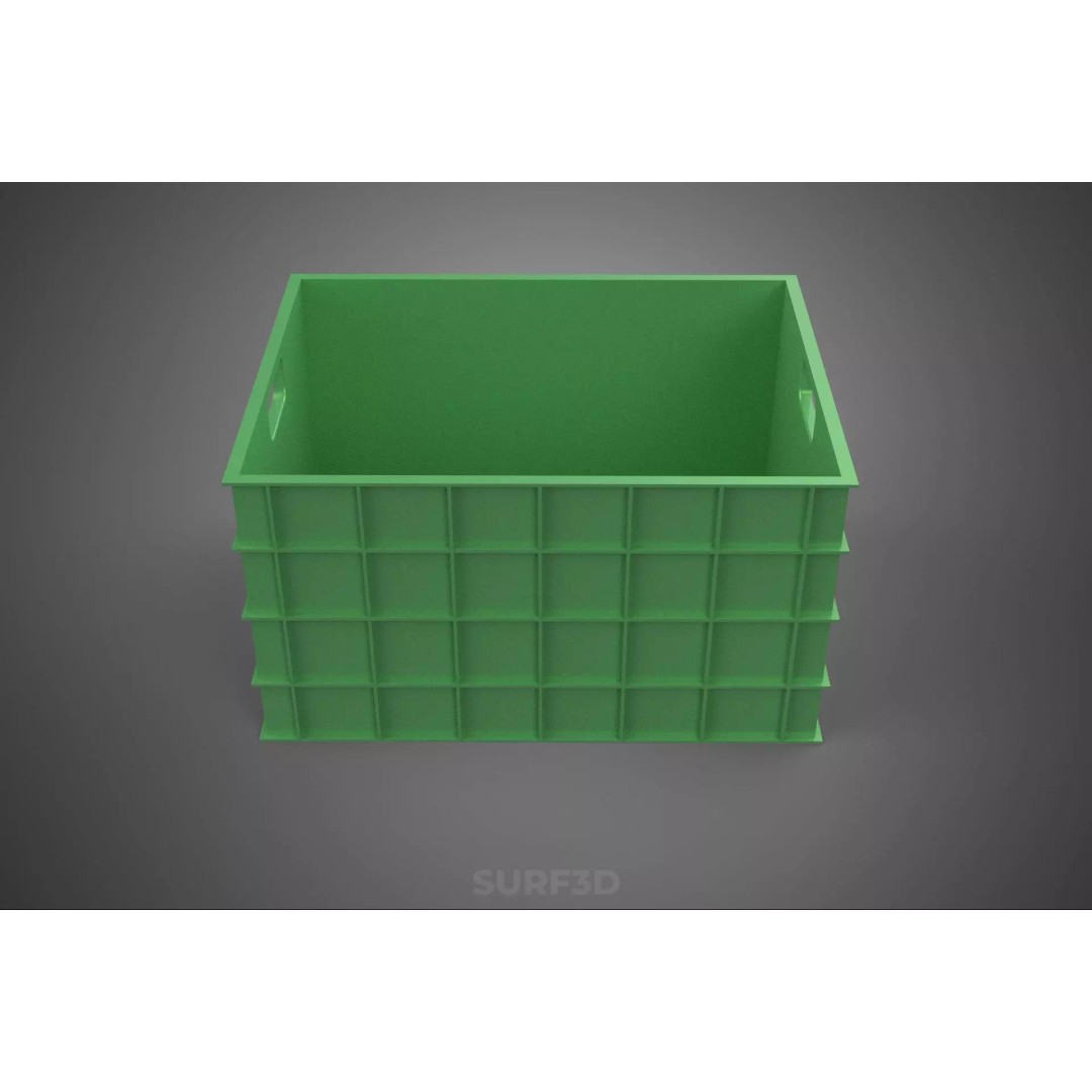 Standard Square Green Modular Utility Storage Plastic Crate Box 3D Model – PBR Game-Ready Asset, FBX, OBJ - View 8