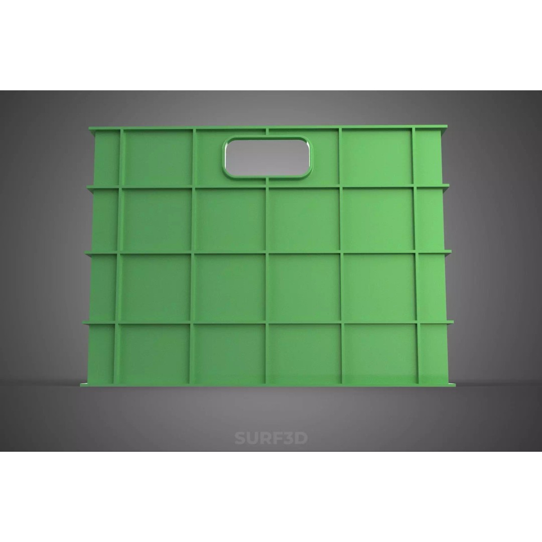 Standard Square Green Modular Utility Storage Plastic Crate Box 3D Model – PBR Game-Ready Asset, FBX, OBJ - View 9