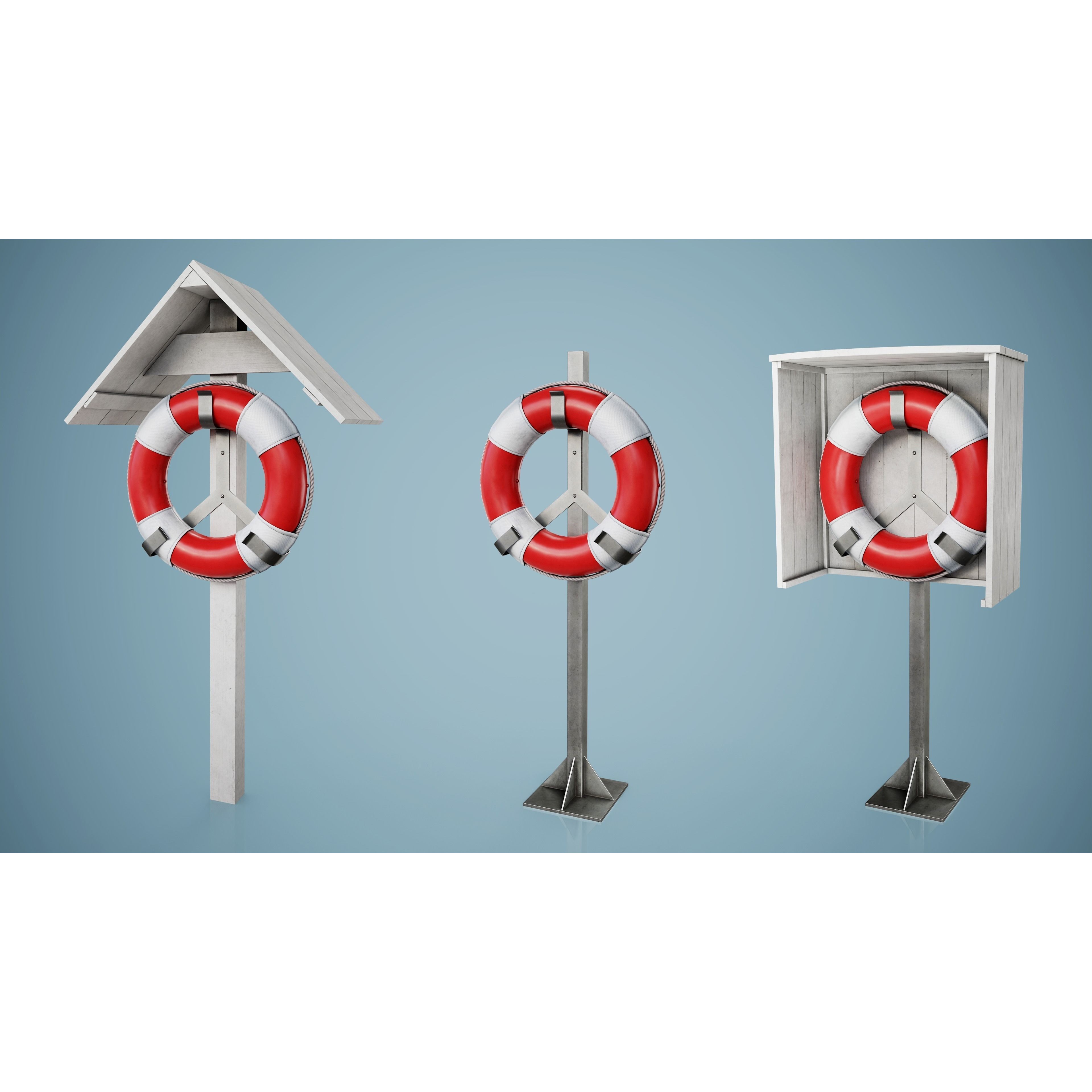 Set of 3 Lifebuoys - Low-Poly Game-Ready 3D Model - View 10