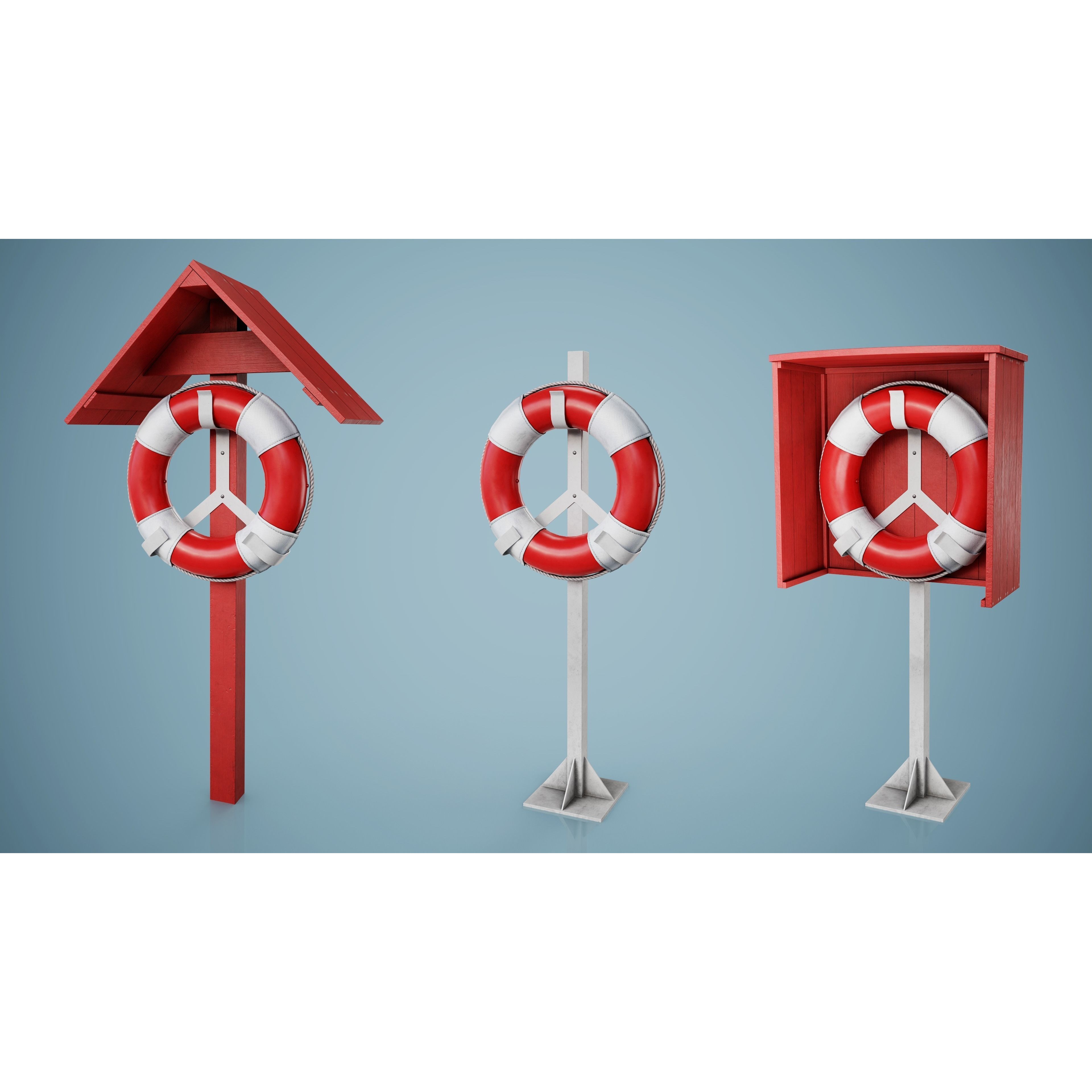 Set of 3 Lifebuoys - Low-Poly Game-Ready 3D Model - View 15