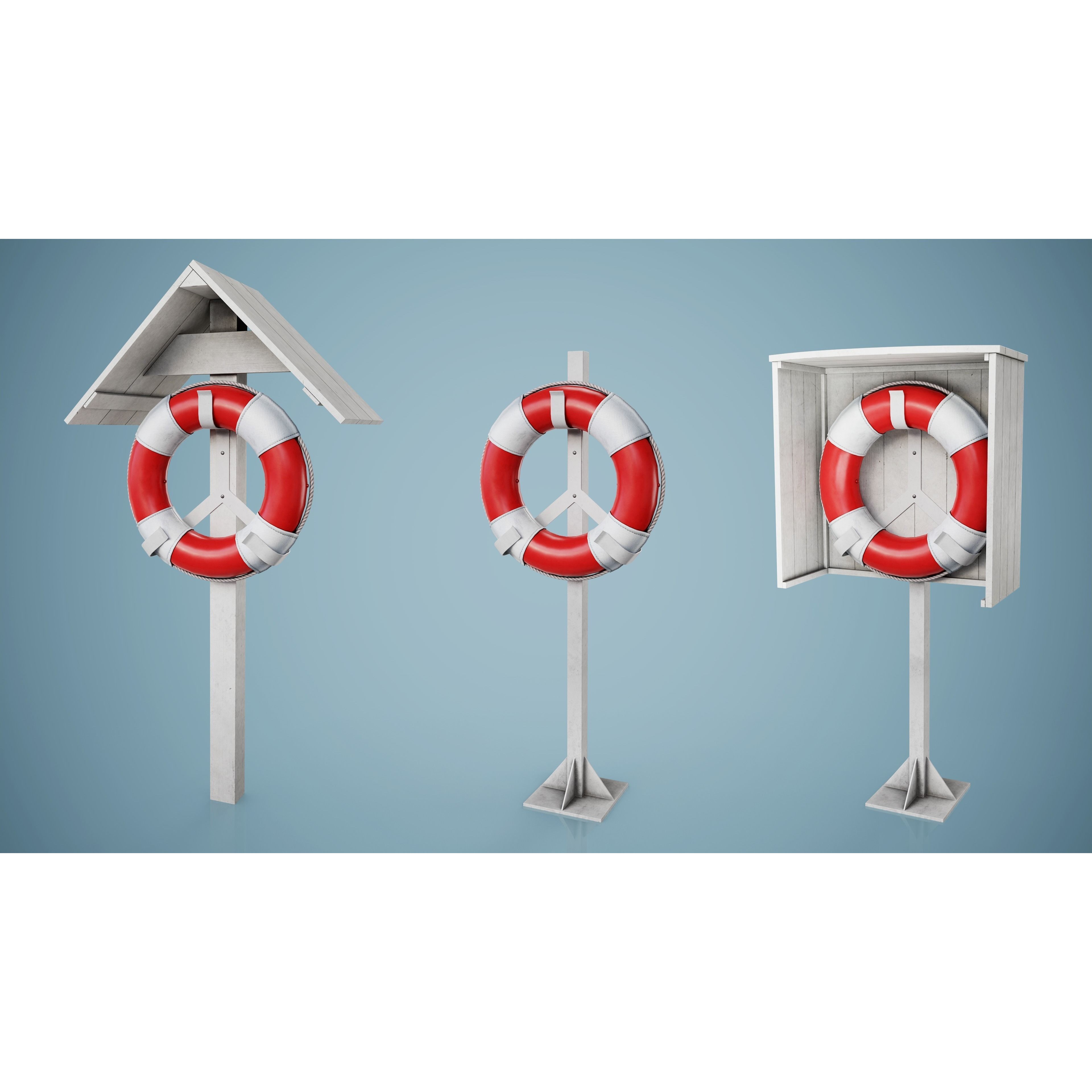 Set of 3 Lifebuoys - Low-Poly Game-Ready 3D Model - View 16