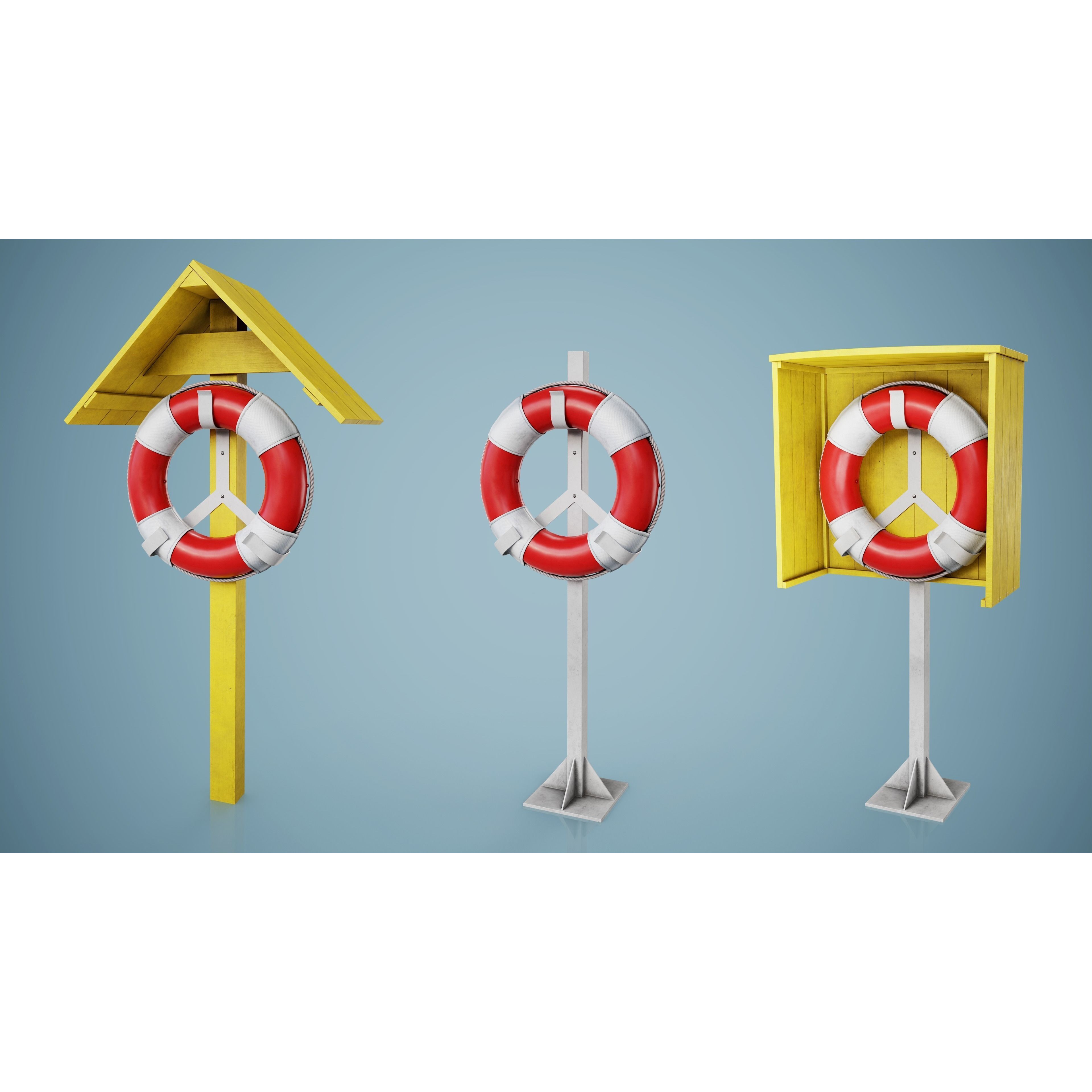 Set of 3 Lifebuoys - Low-Poly Game-Ready 3D Model - View 17