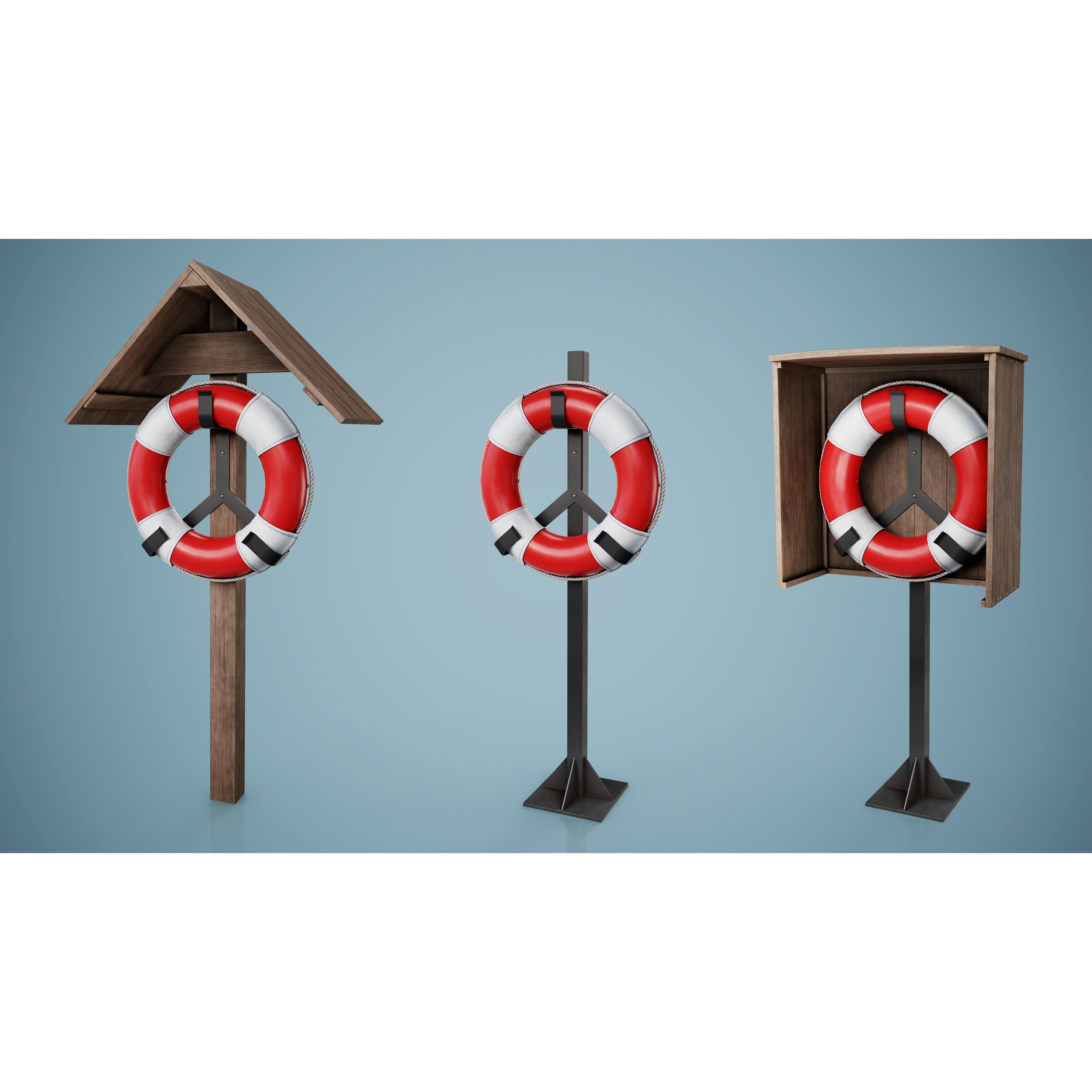 Set of 3 Lifebuoys - Low-Poly Game-Ready 3D Model - View 18