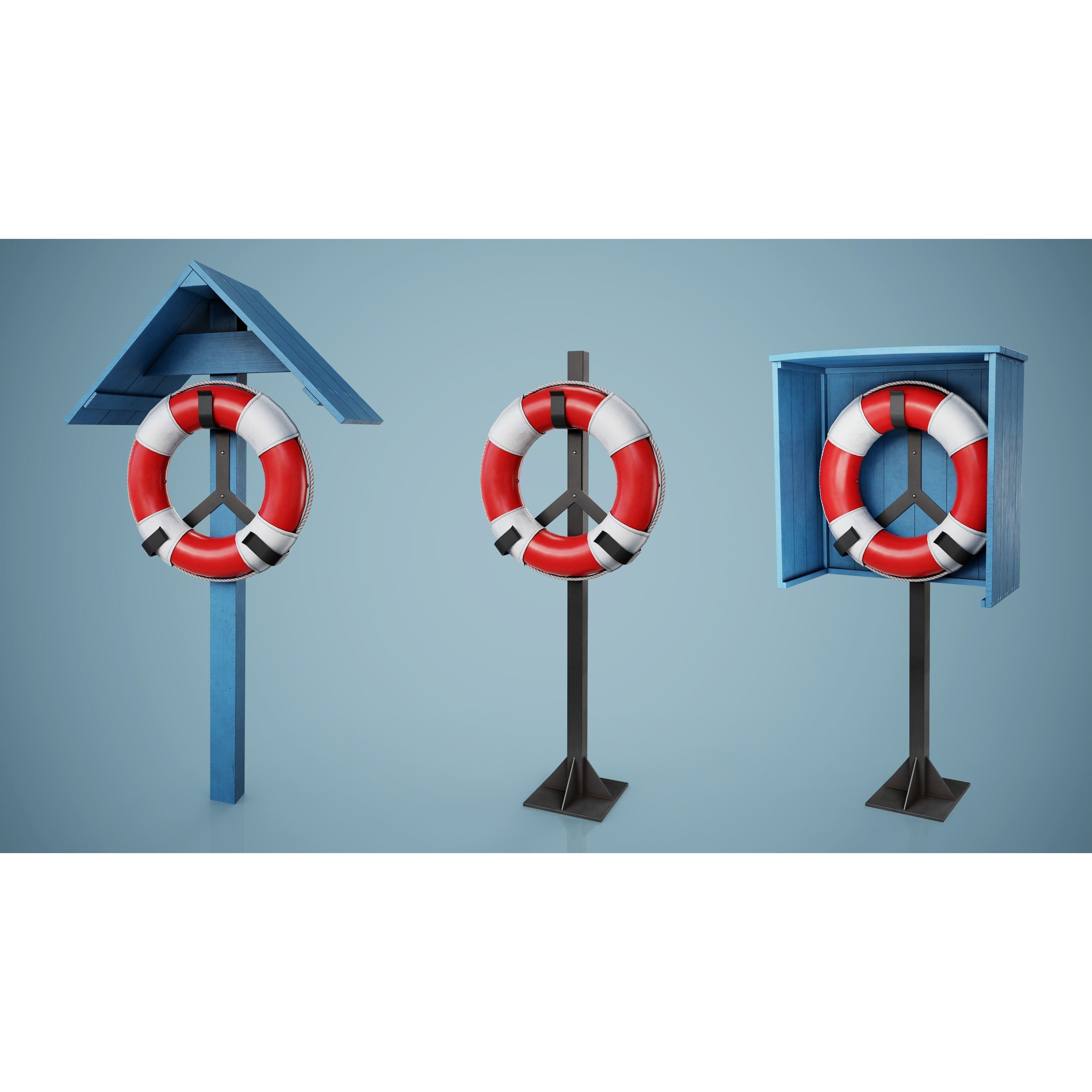 Set of 3 Lifebuoys - Low-Poly Game-Ready 3D Model - View 19