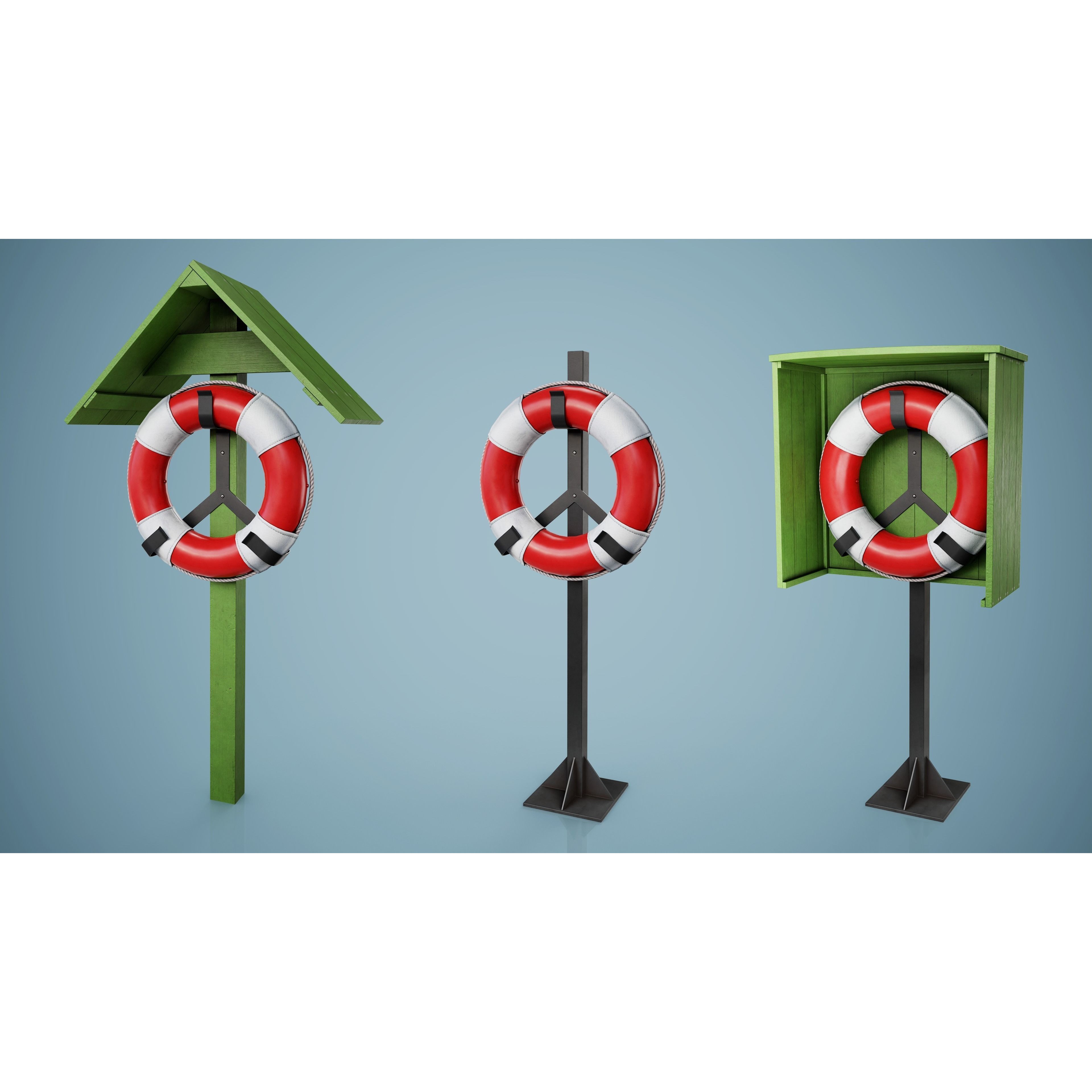 Set of 3 Lifebuoys - Low-Poly Game-Ready 3D Model - View 20