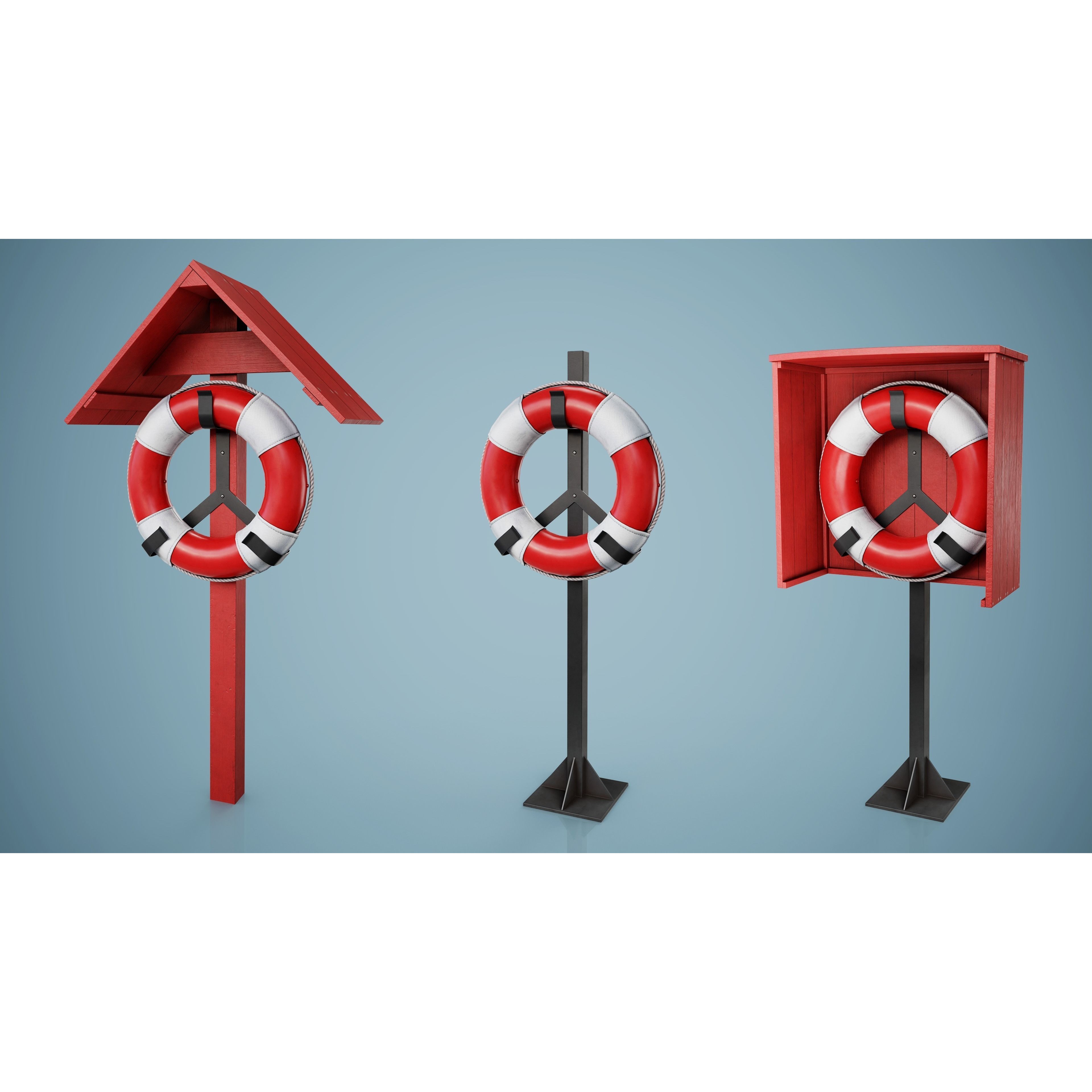 Set of 3 Lifebuoys - Low-Poly Game-Ready 3D Model - View 21