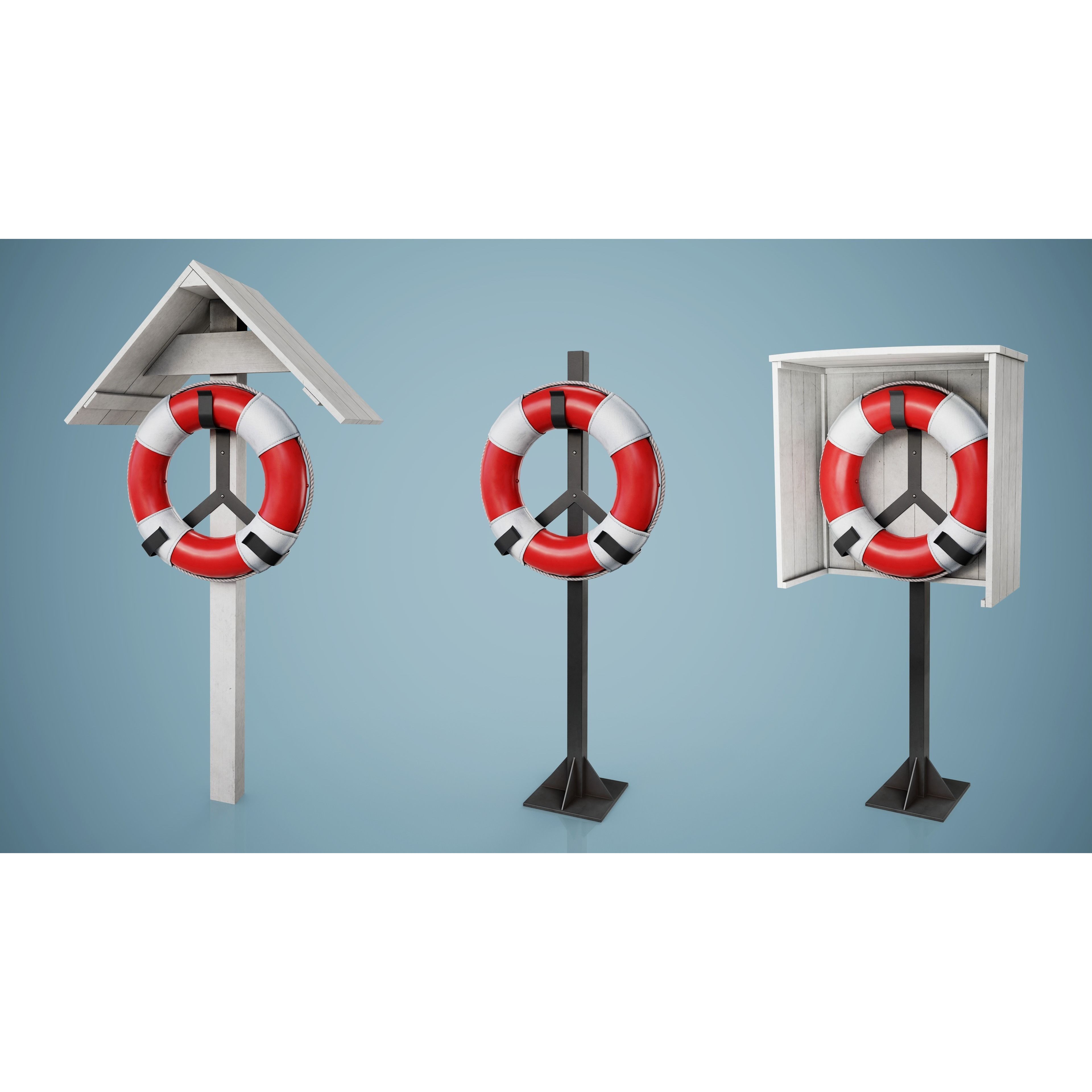 Set of 3 Lifebuoys - Low-Poly Game-Ready 3D Model - View 22