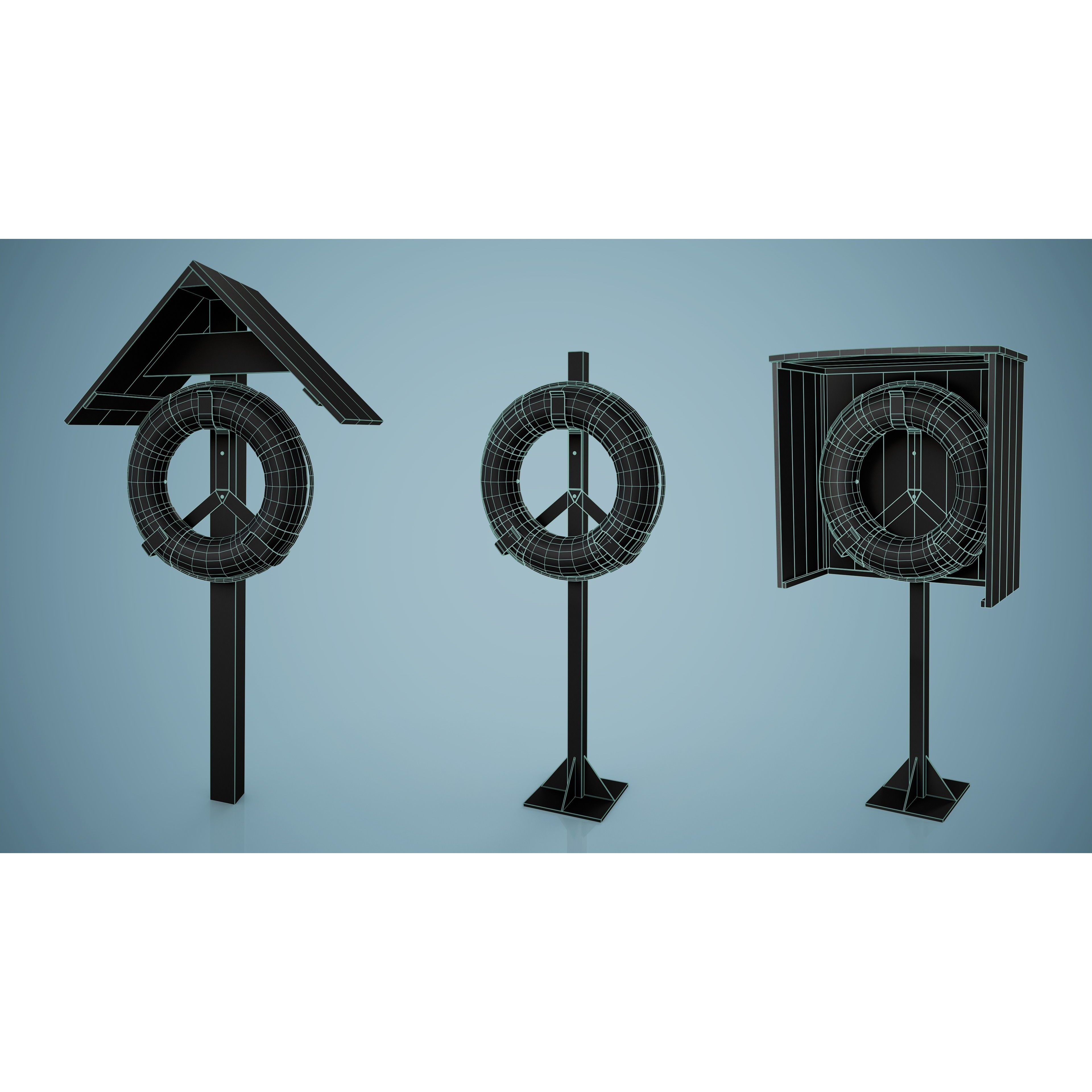 Set of 3 Lifebuoys - Low-Poly Game-Ready 3D Model - View 5