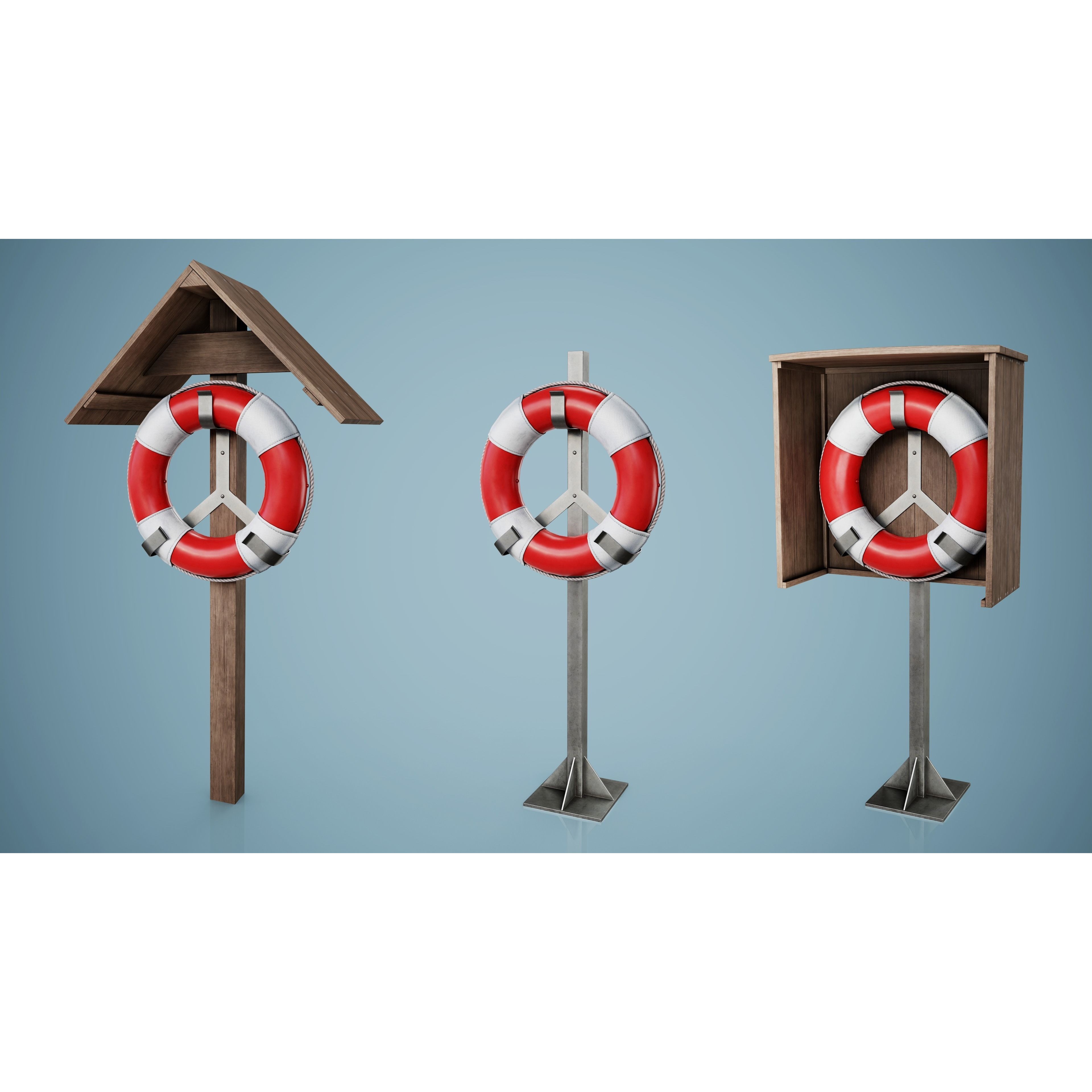 Set of 3 Lifebuoys - Low-Poly Game-Ready 3D Model - View 6