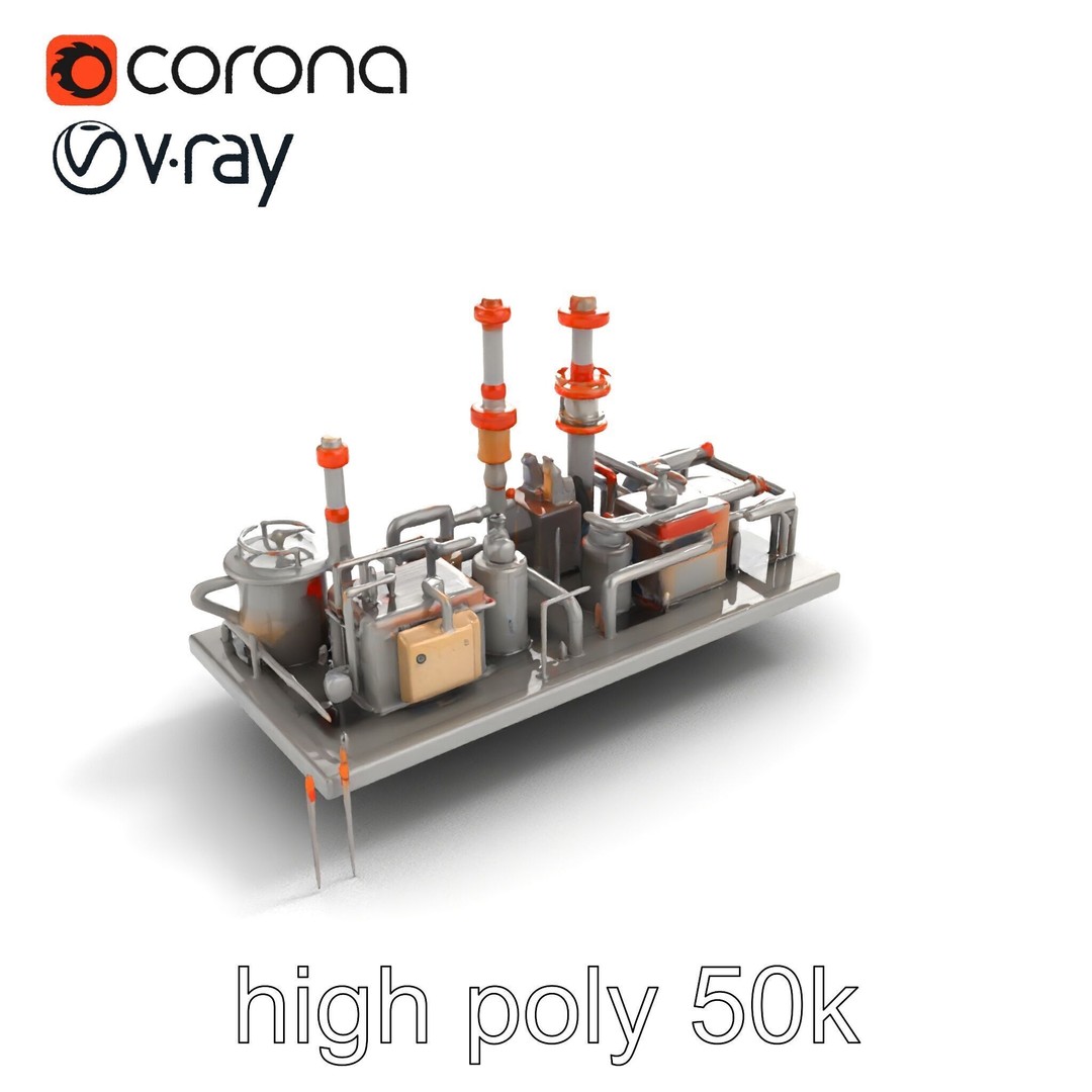 Industrial Oil Refinery 3D Model – Low Poly Modular Kitbash, FBX - View 11