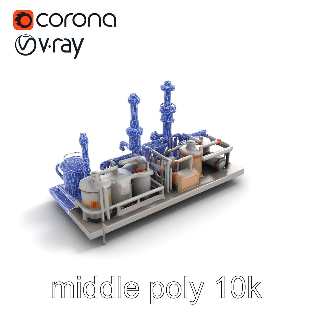 Industrial Oil Refinery 3D Model – Low Poly Modular Kitbash, FBX - View 12