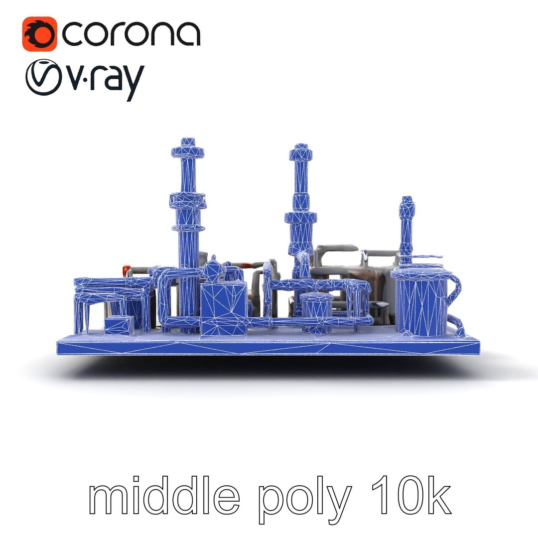 Industrial Oil Refinery 3D Model – Low Poly Modular Kitbash, FBX - View 14